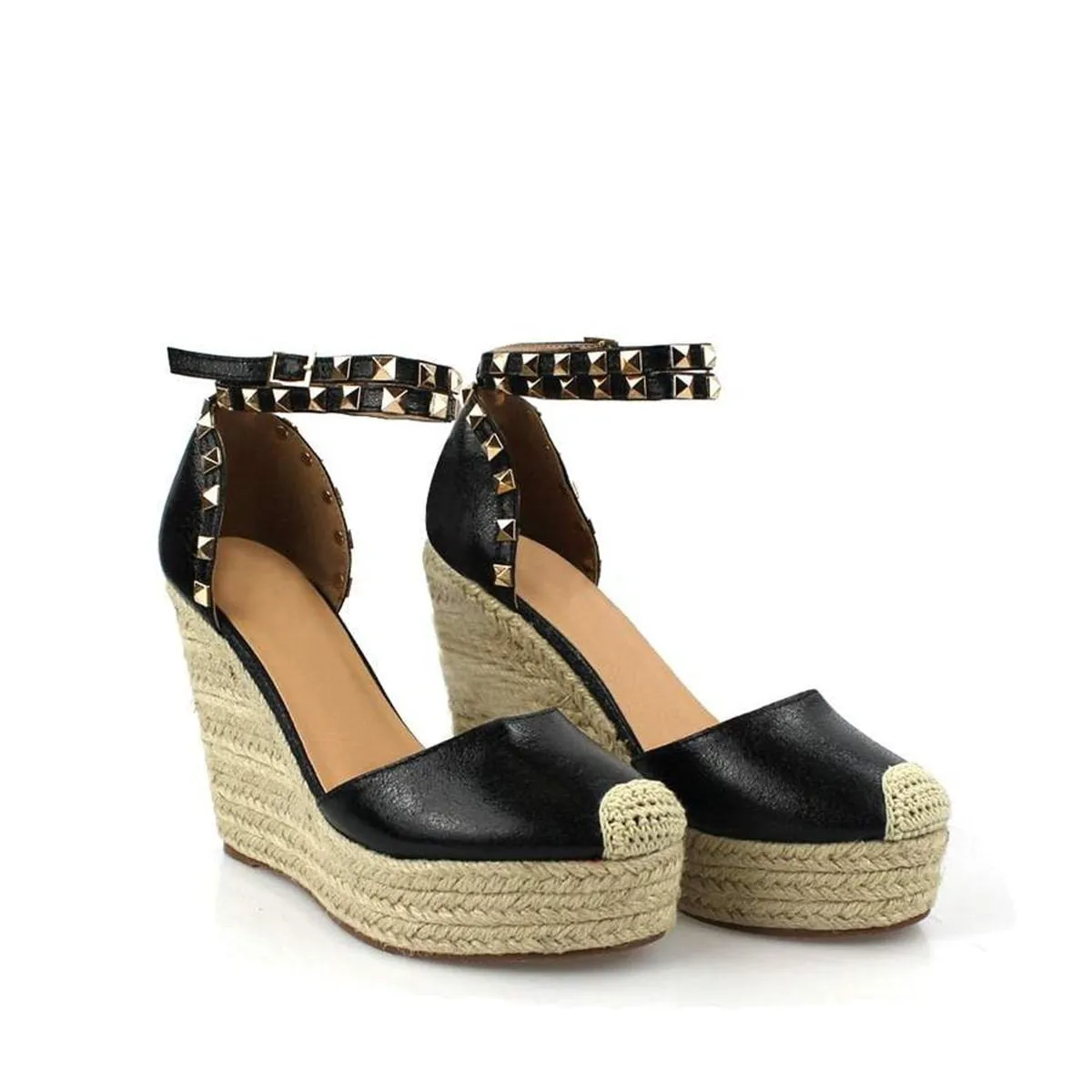 Amilia Espadrille Wedge Studded Platform Ankle Strap Sandal