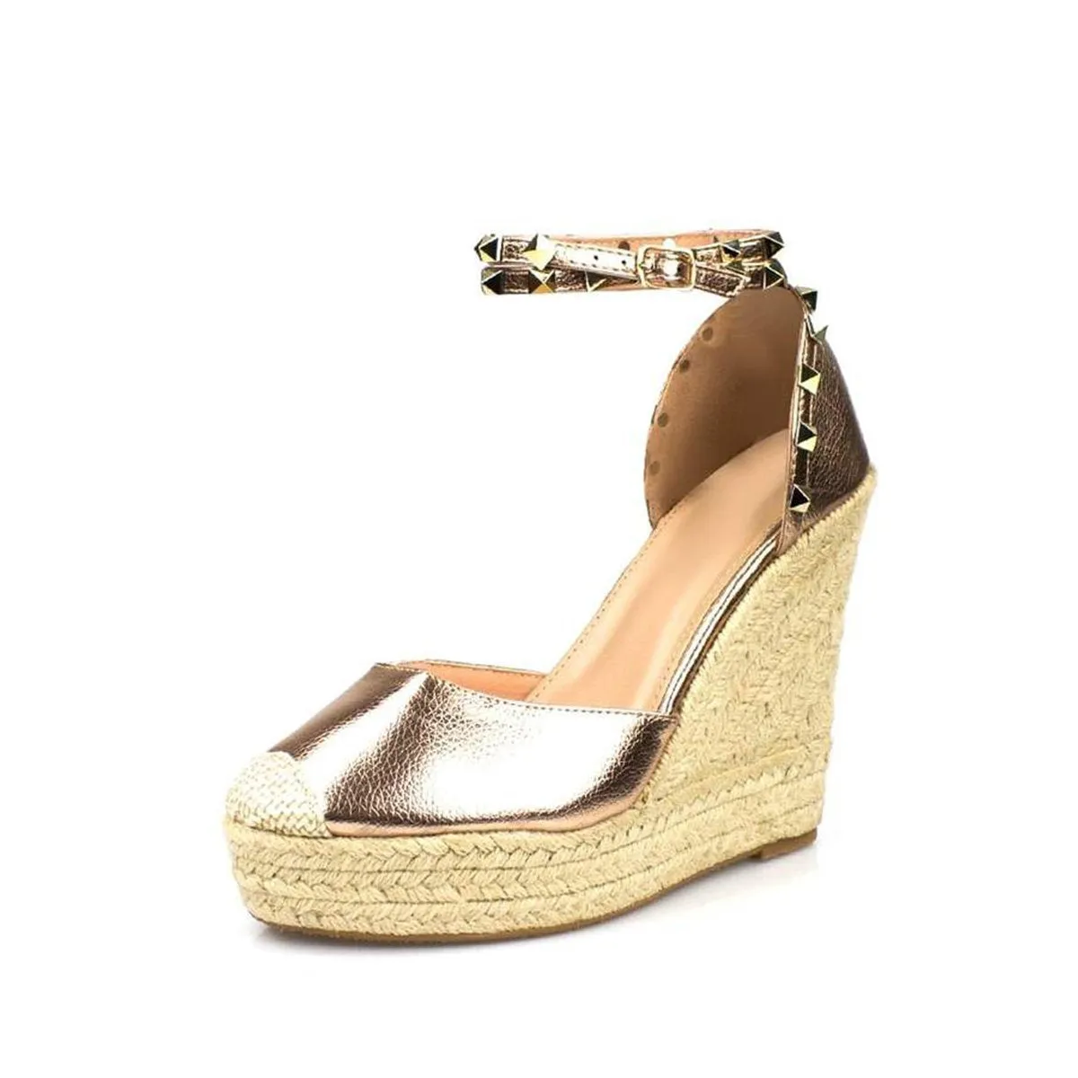 Amilia Espadrille Wedge Studded Platform Ankle Strap Sandal