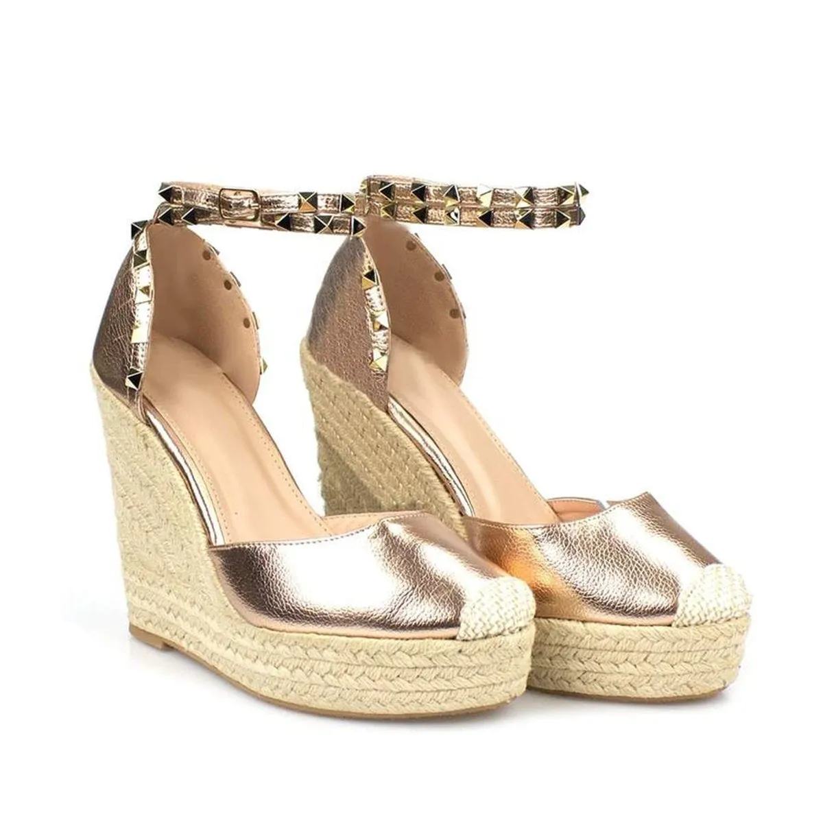 Amilia Espadrille Wedge Studded Platform Ankle Strap Sandal