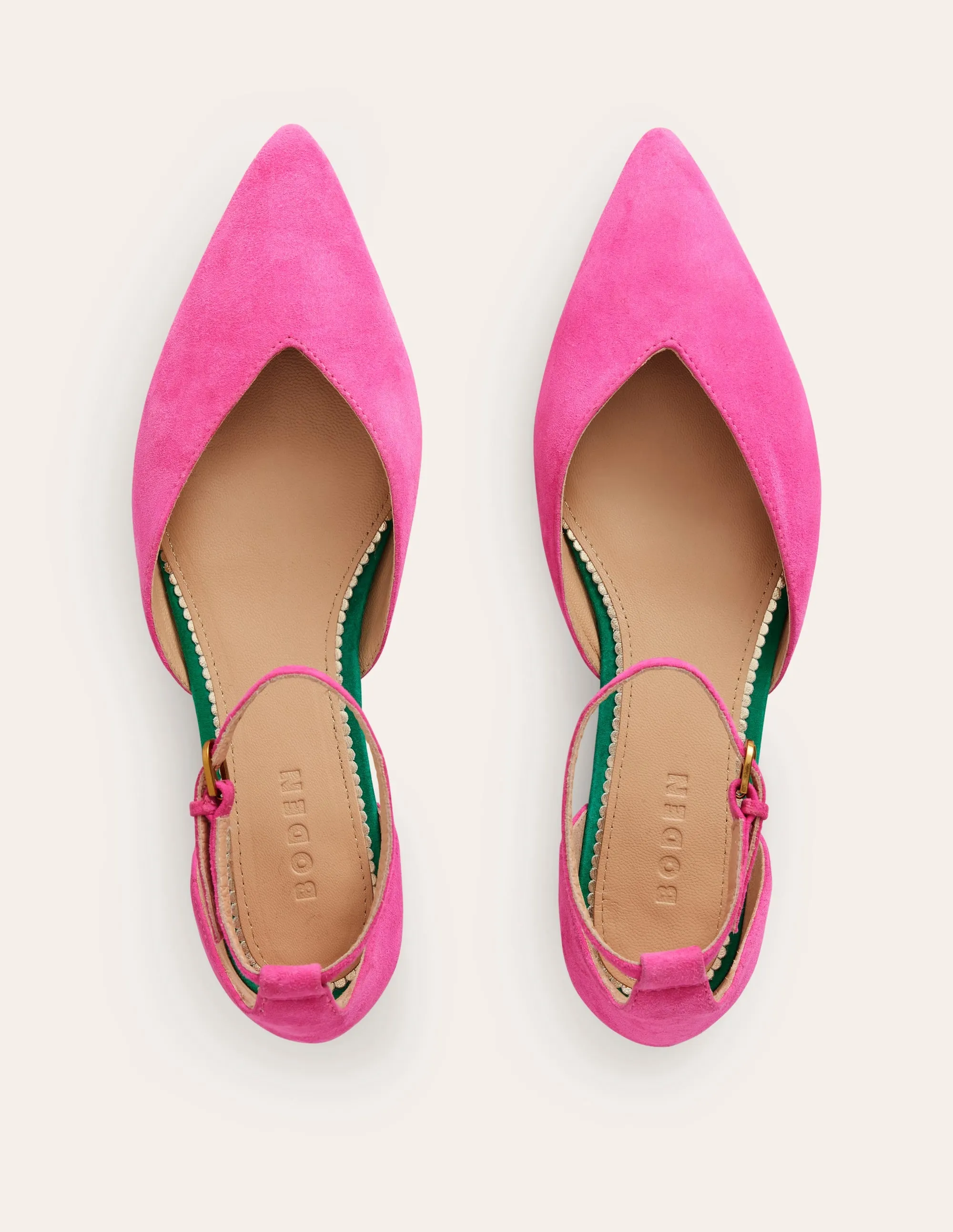 Ankle Strap Point Flats-Festival Pink Suede