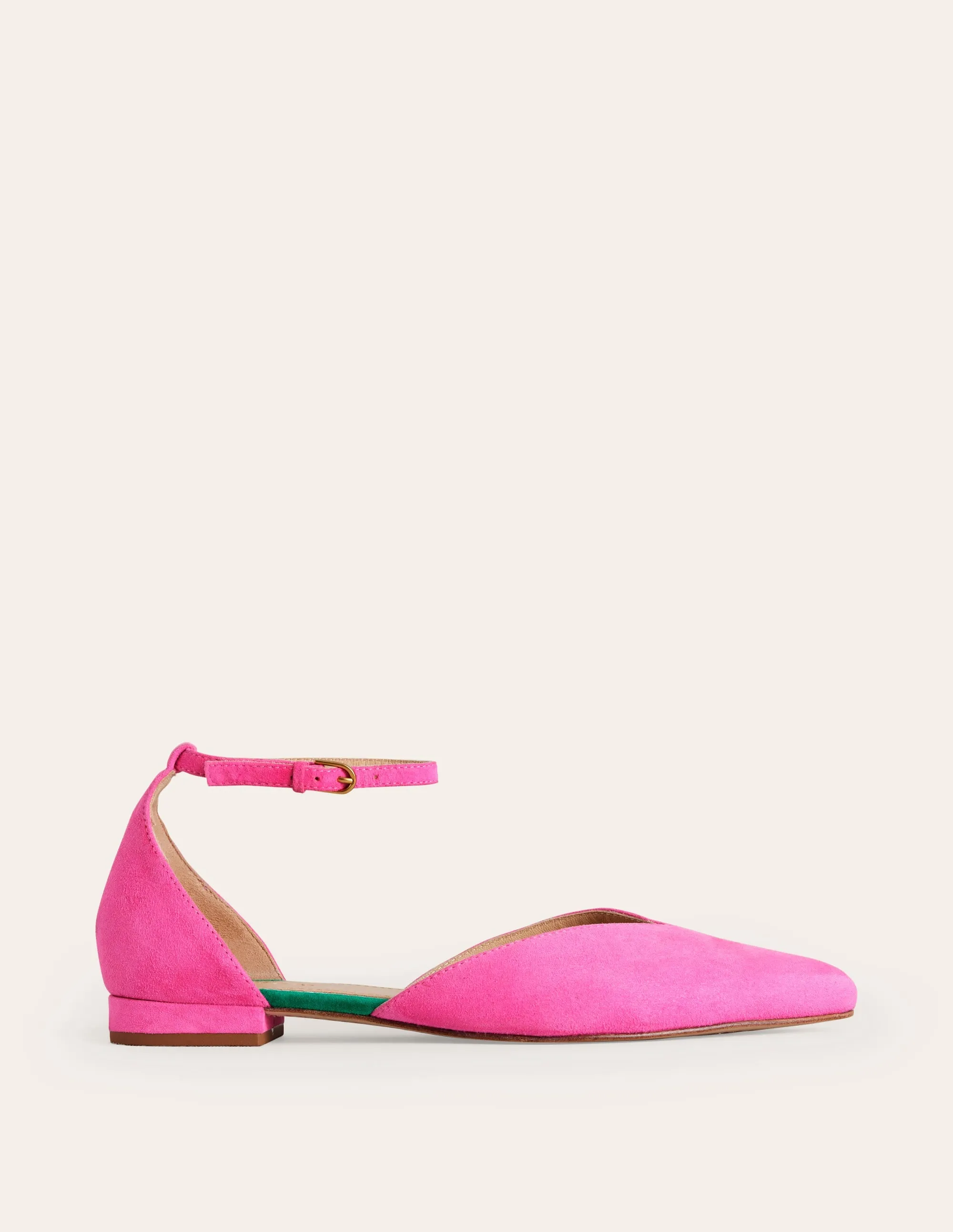 Ankle Strap Point Flats-Festival Pink Suede