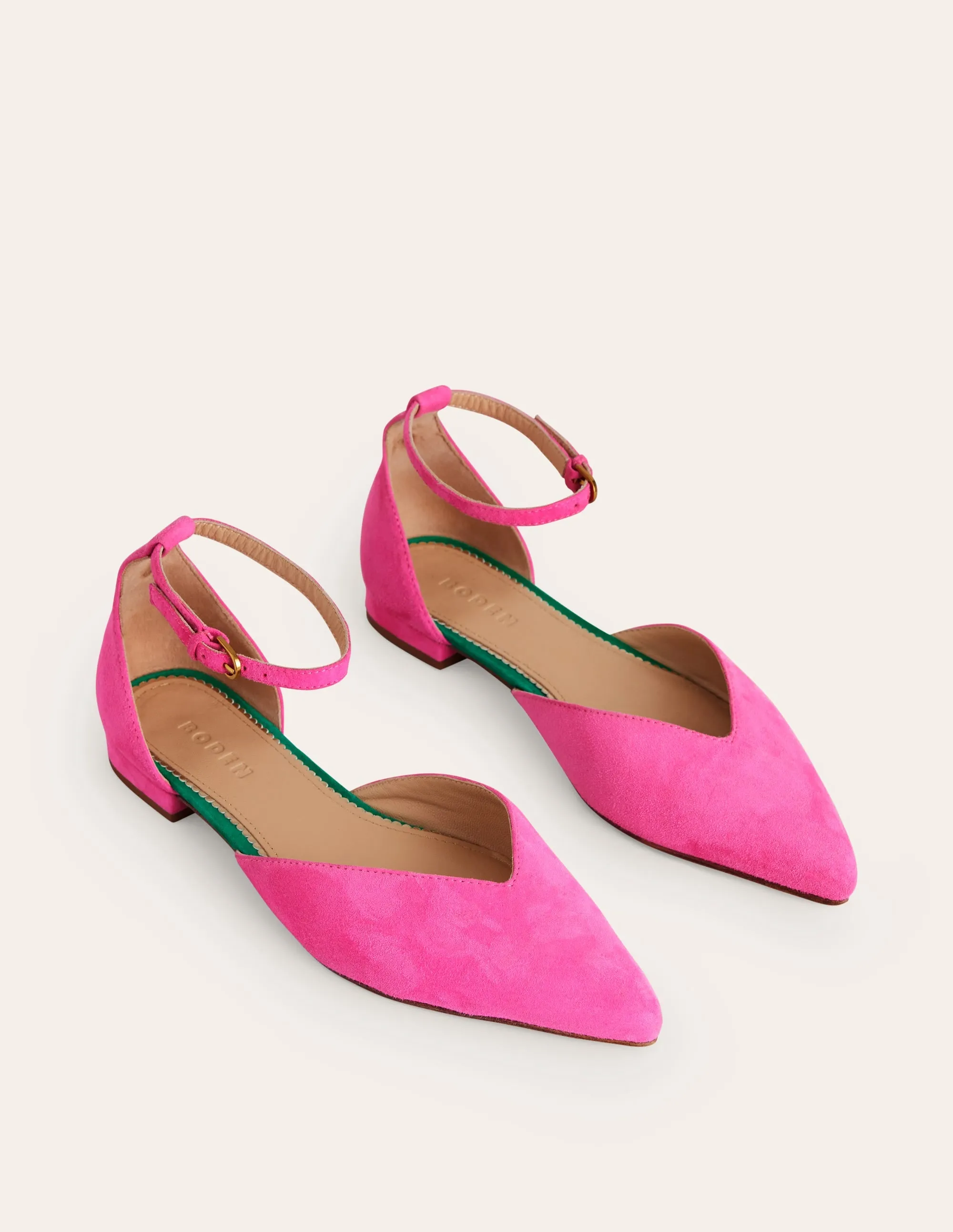 Ankle Strap Point Flats-Festival Pink Suede