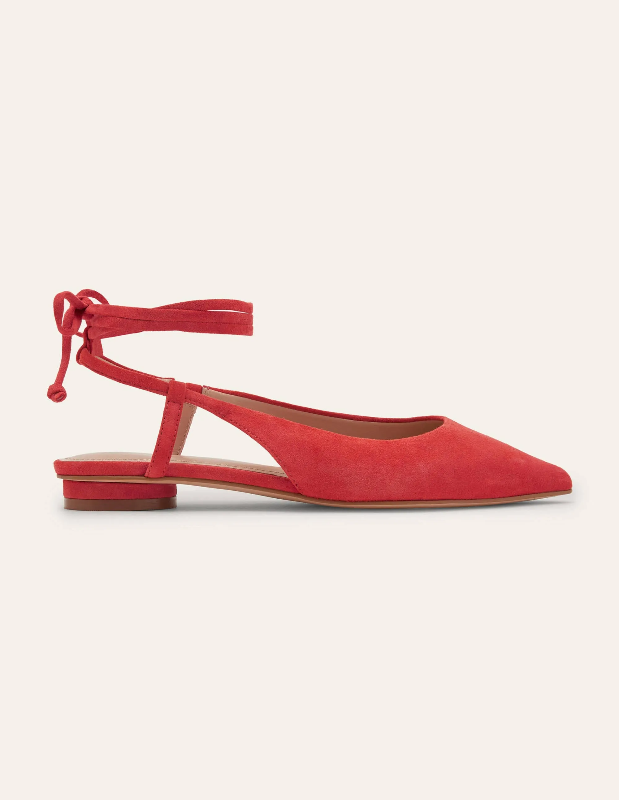 Ankle Tie Pointed Flats-Red Suede