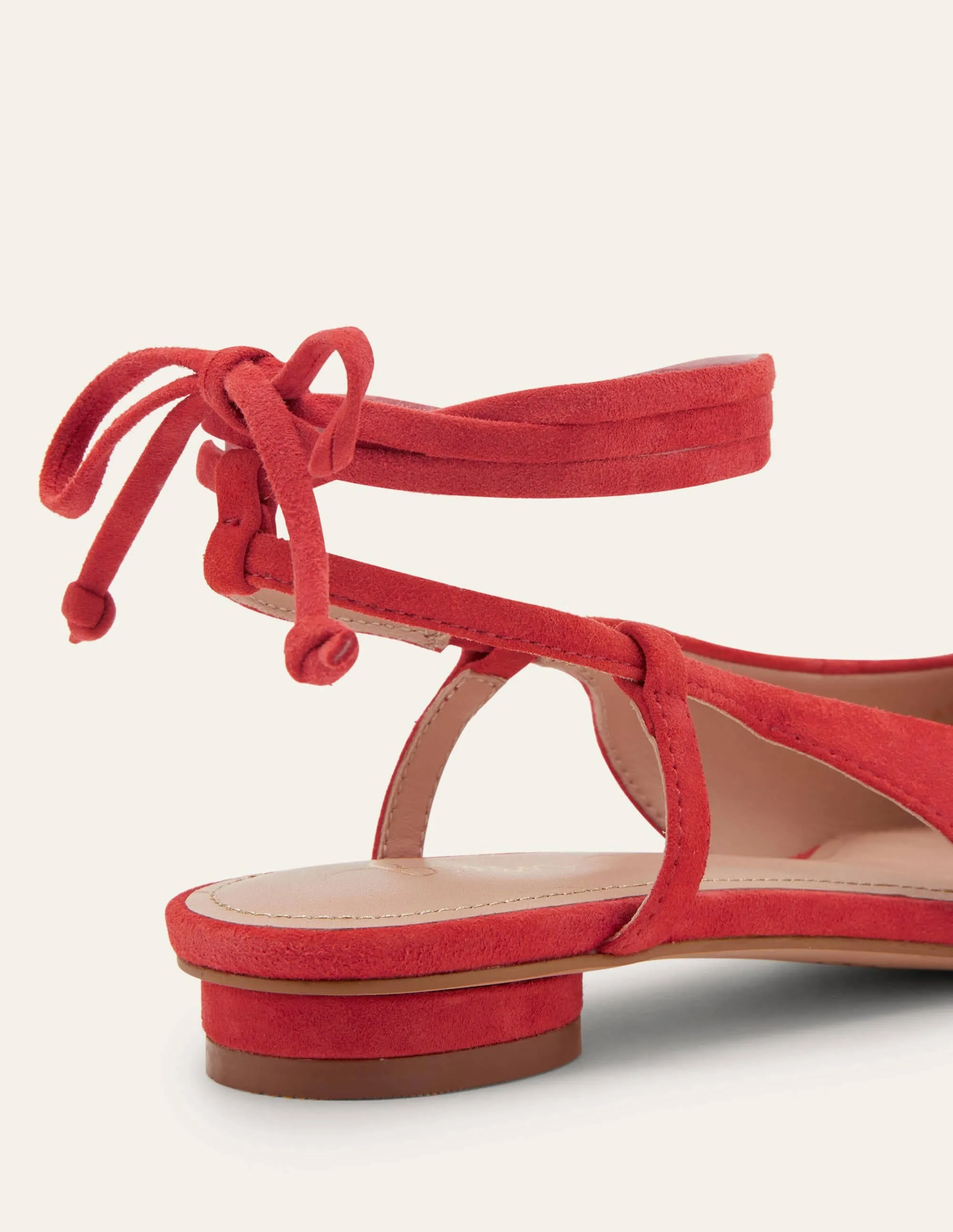 Ankle Tie Pointed Flats-Red Suede