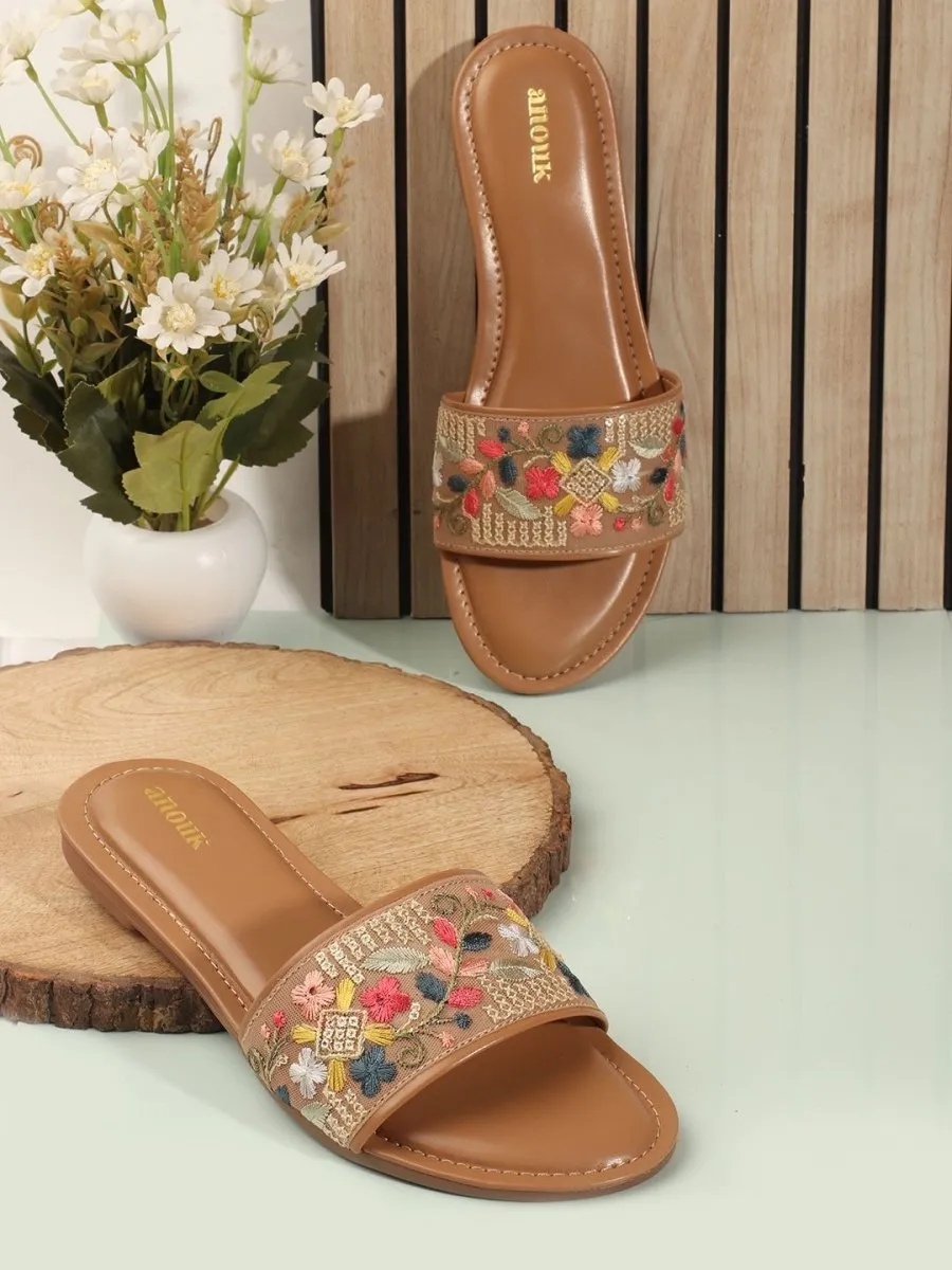 Anouk Women Ethnic Open Toe Flats with Embroidered