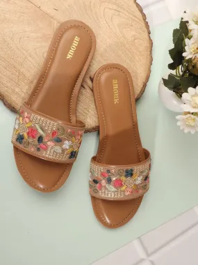 Anouk Women Ethnic Open Toe Flats with Embroidered