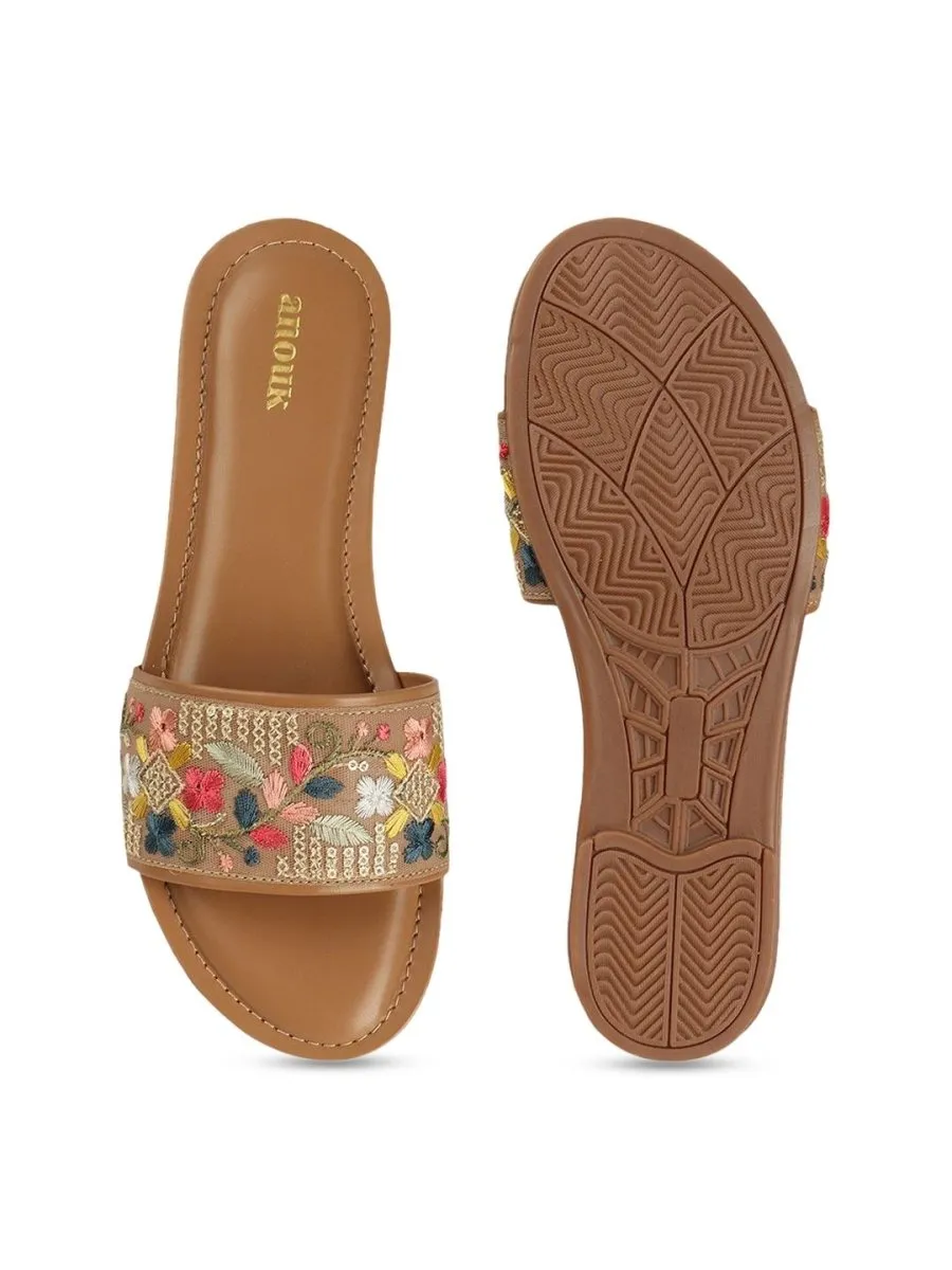 Anouk Women Ethnic Open Toe Flats with Embroidered