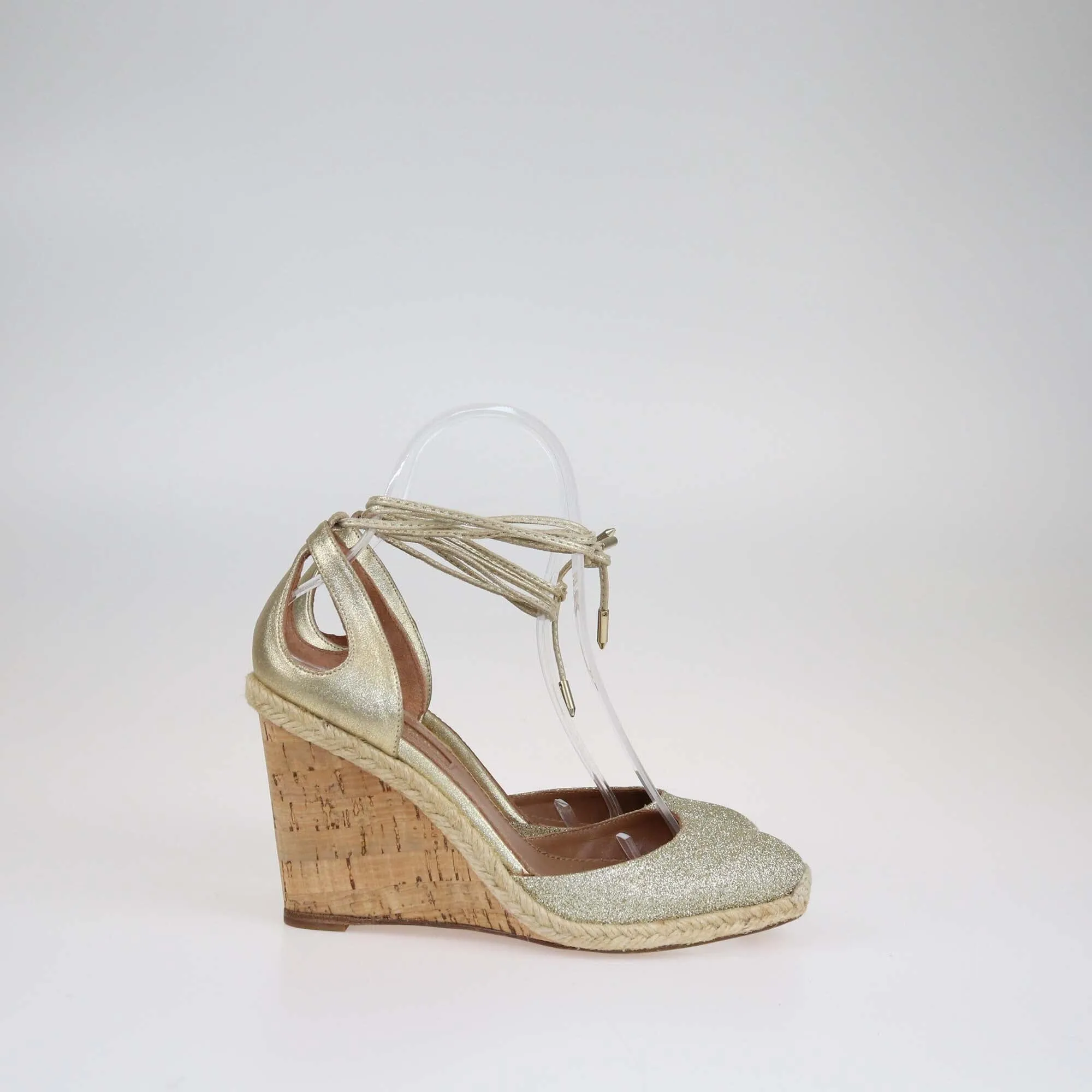 Aquazzura Gold Palm Beach Wedge Sandals