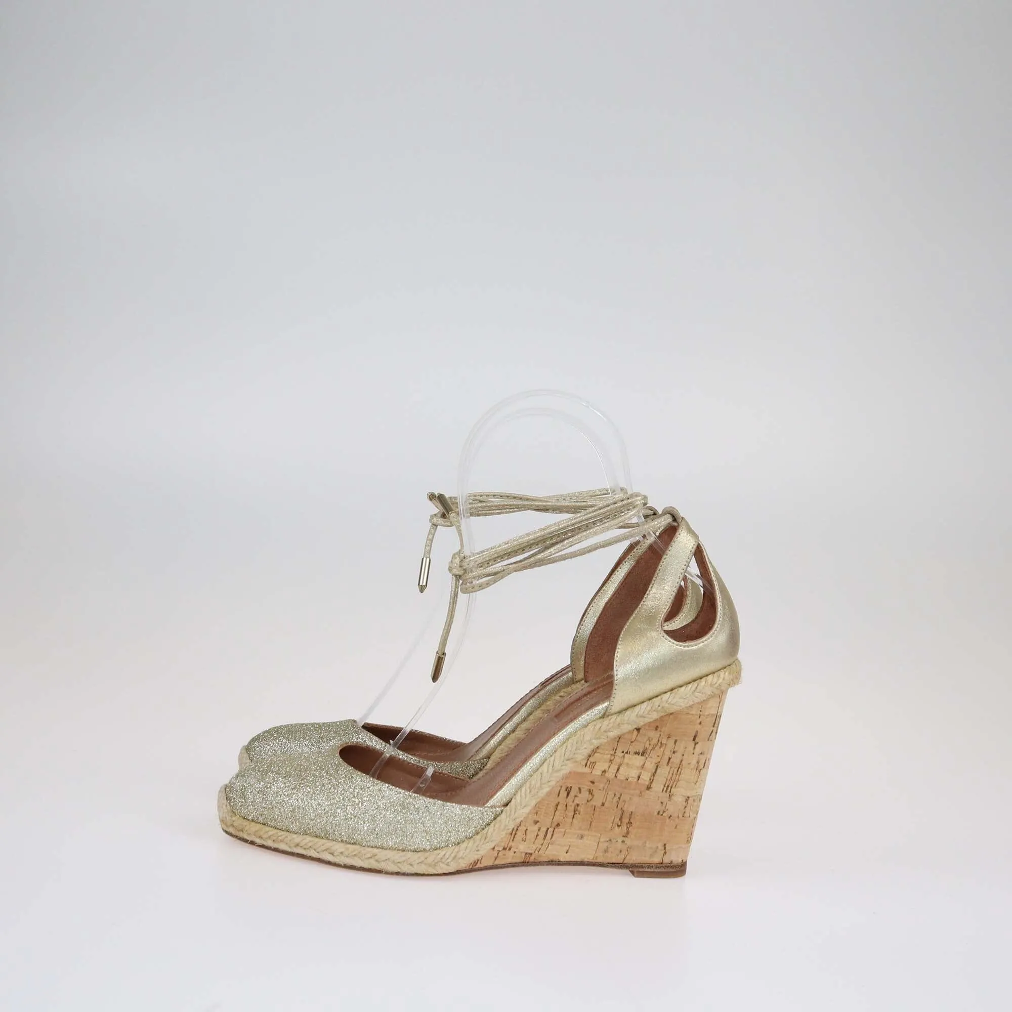 Aquazzura Gold Palm Beach Wedge Sandals