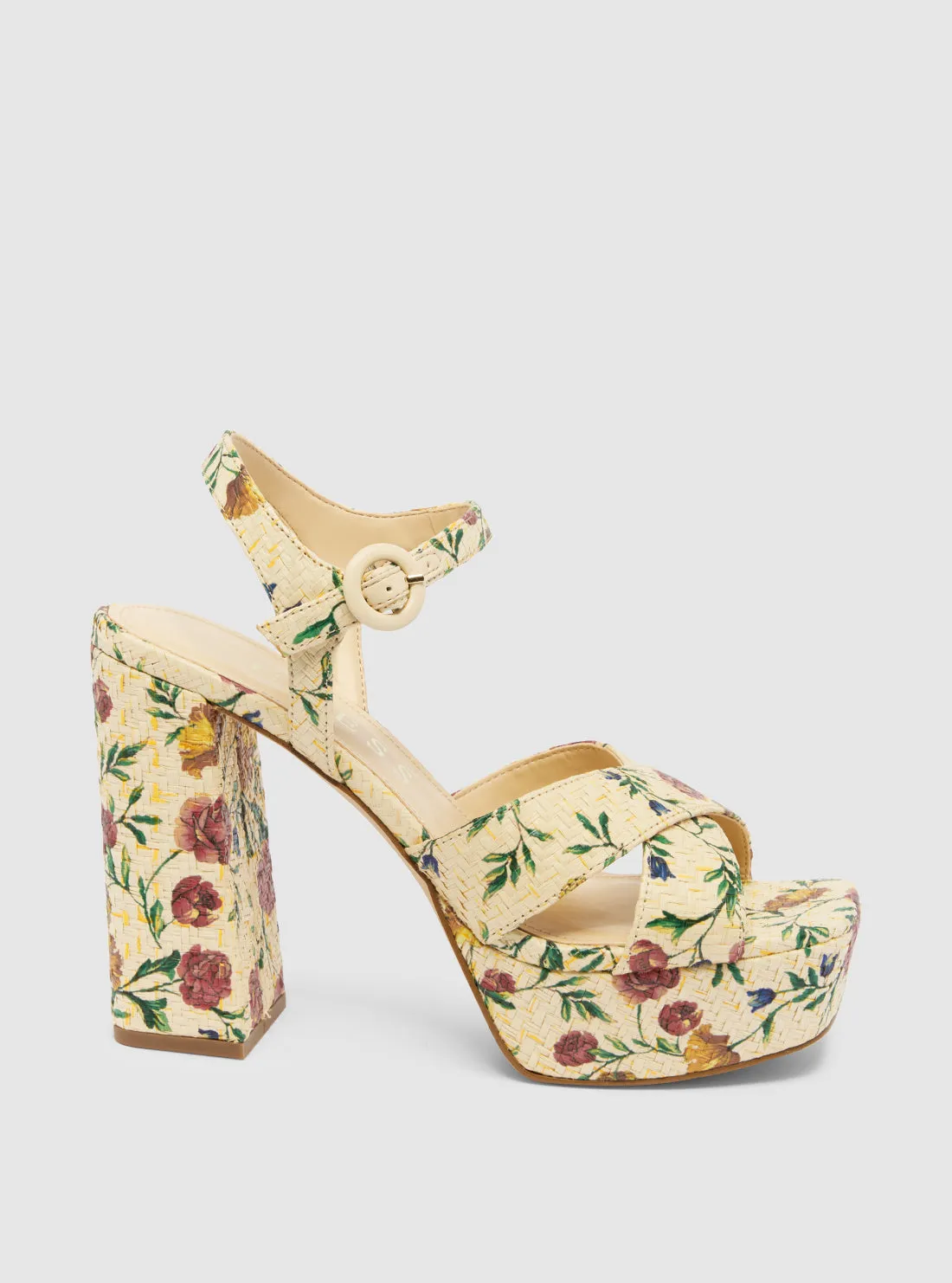 Beige Floral Vallenn Platform Heel