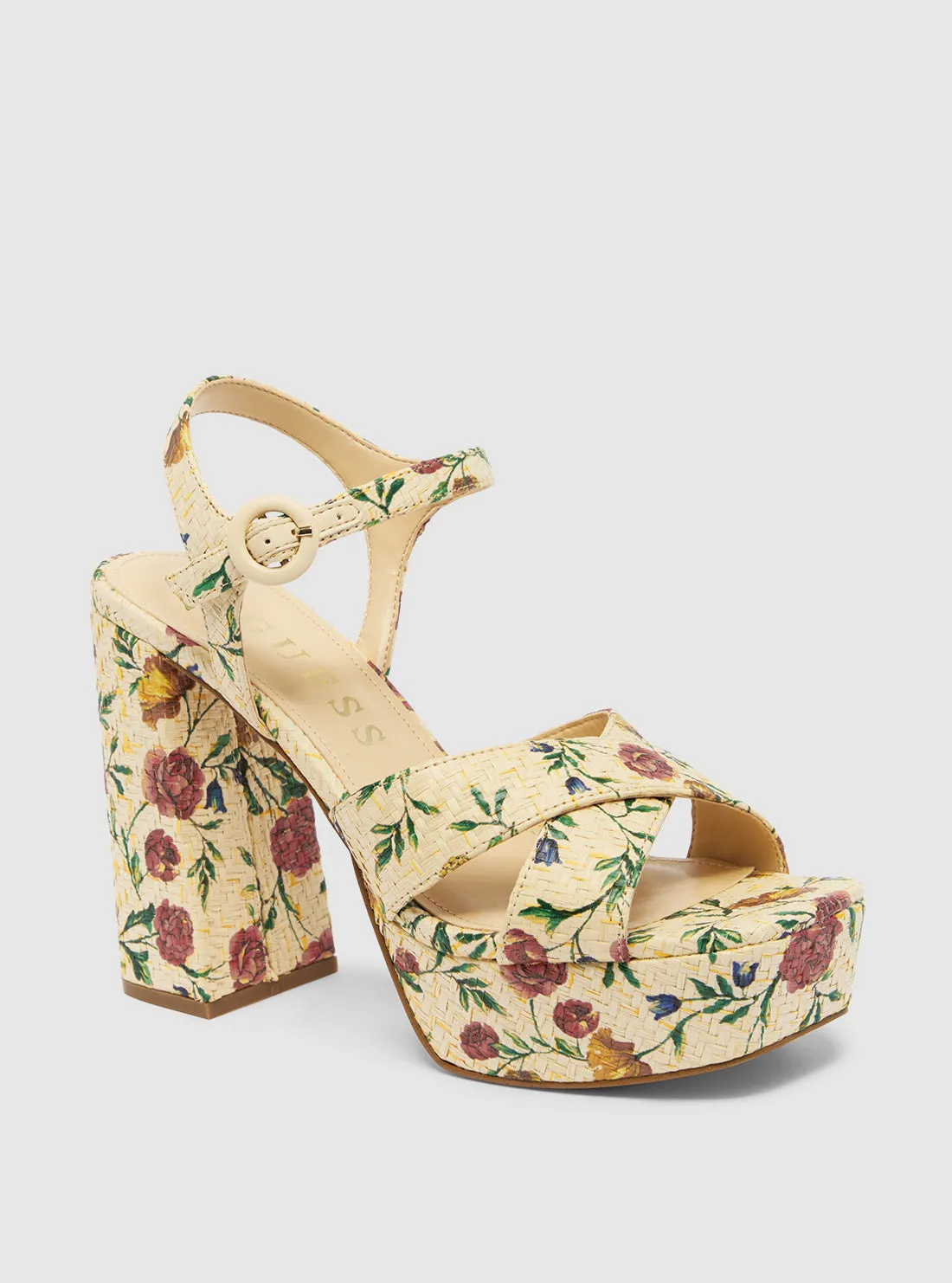 Beige Floral Vallenn Platform Heel