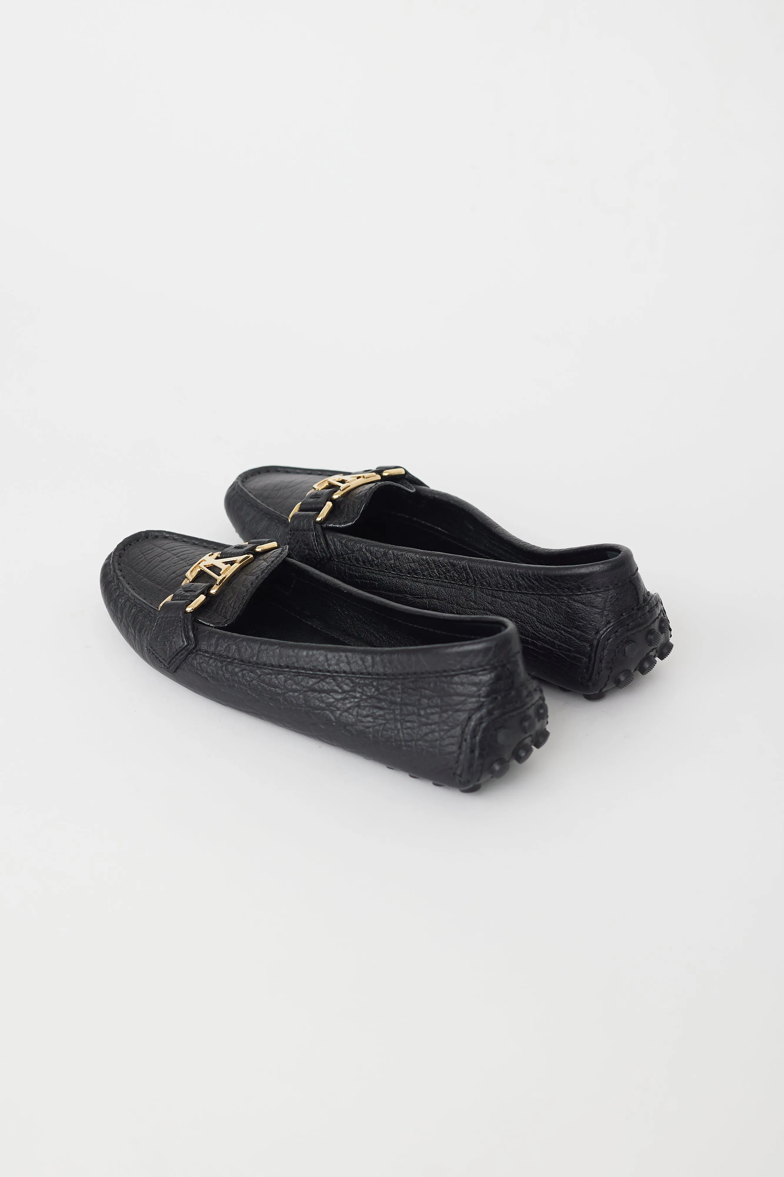 Black Pebbled Leather Driving Loafer