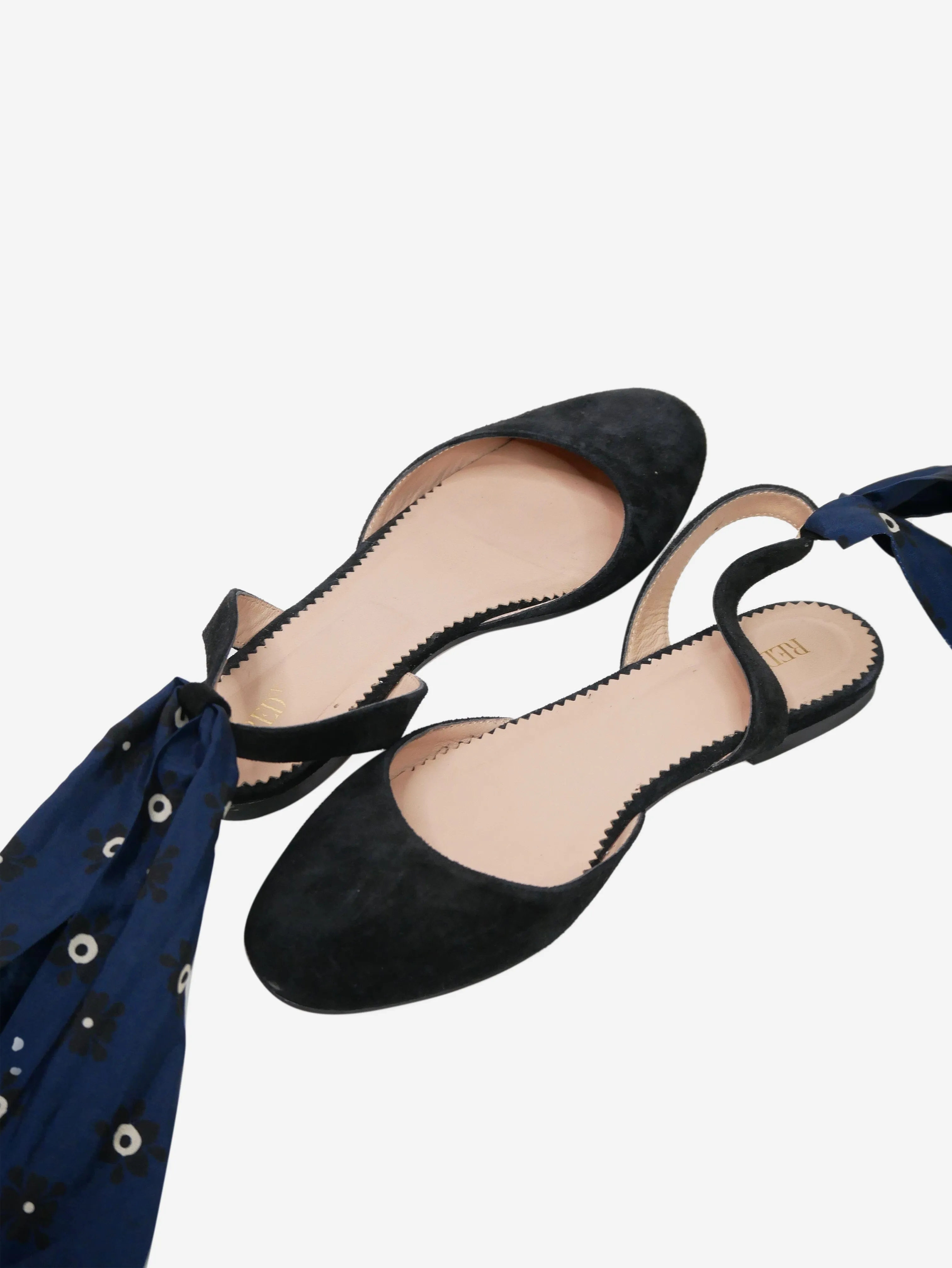 Black suede slingback flats - size EU 38