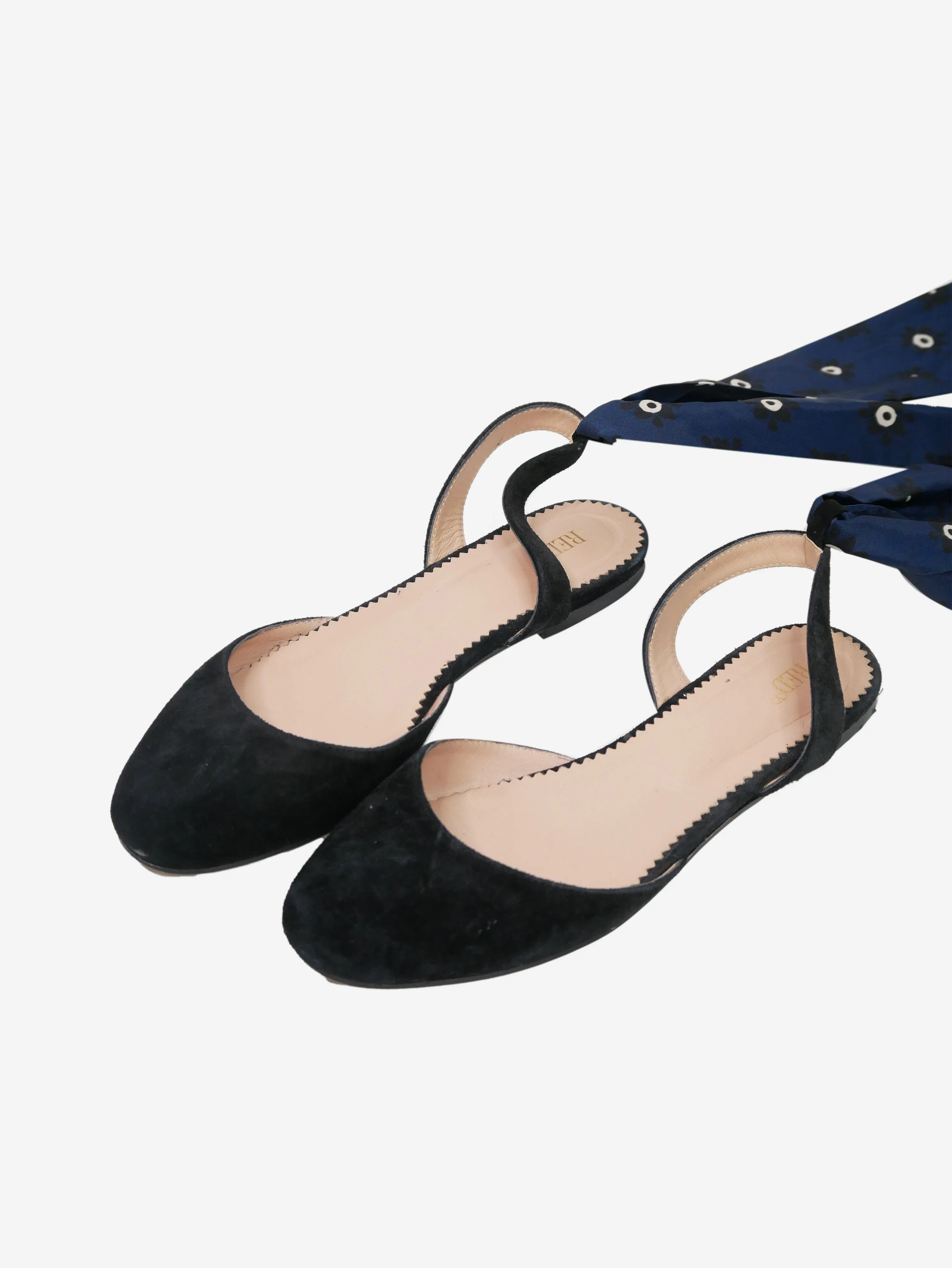 Black suede slingback flats - size EU 38