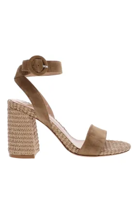 Camel Suede Raffia Ankle Strap Sandals