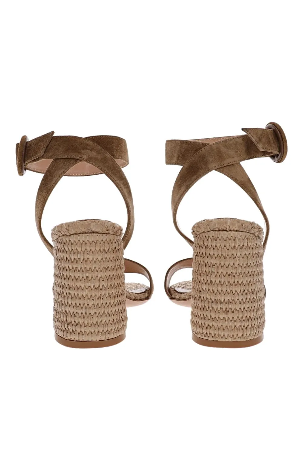 Camel Suede Raffia Ankle Strap Sandals