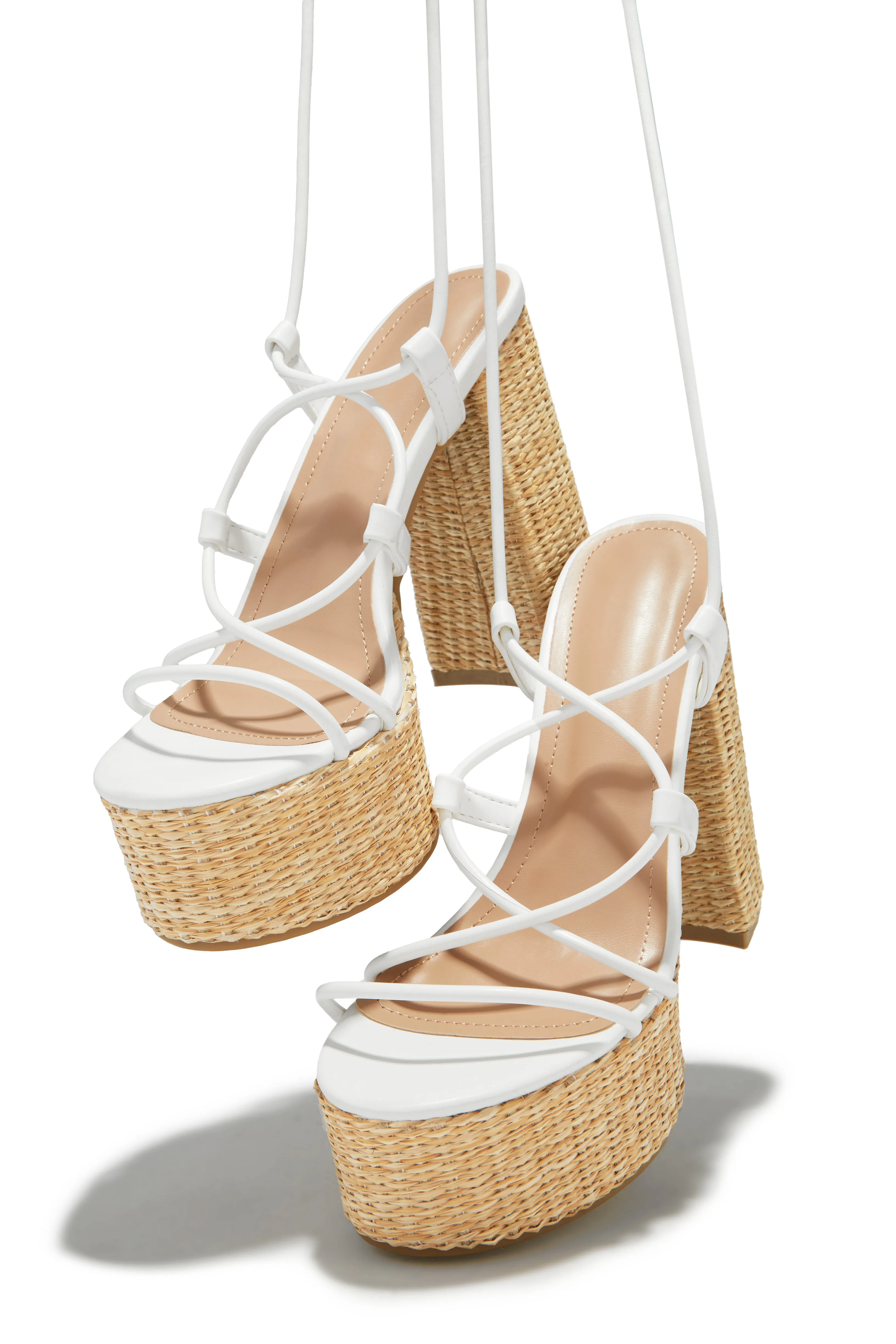 Chantal Lace Up Platform Block Heels - White