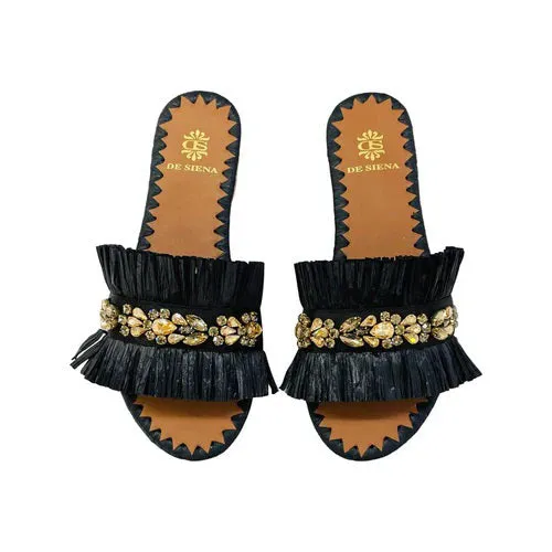 DA SIENA - RAFFIA SLIDES WITH CRYSTALS