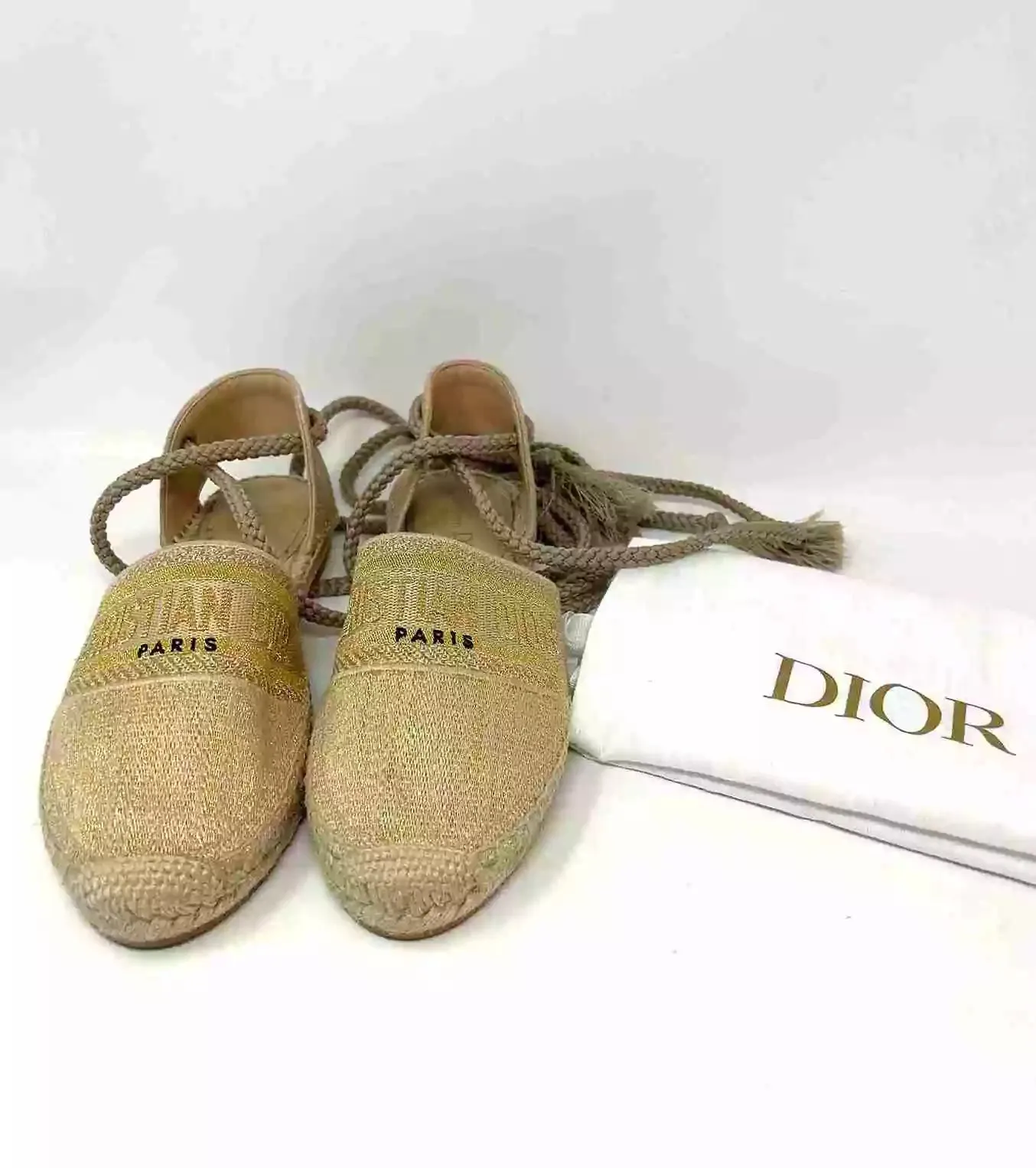 Dior Granville Cream Embroidered Lace Up Espadrille Sandals 38.5 UK5.5