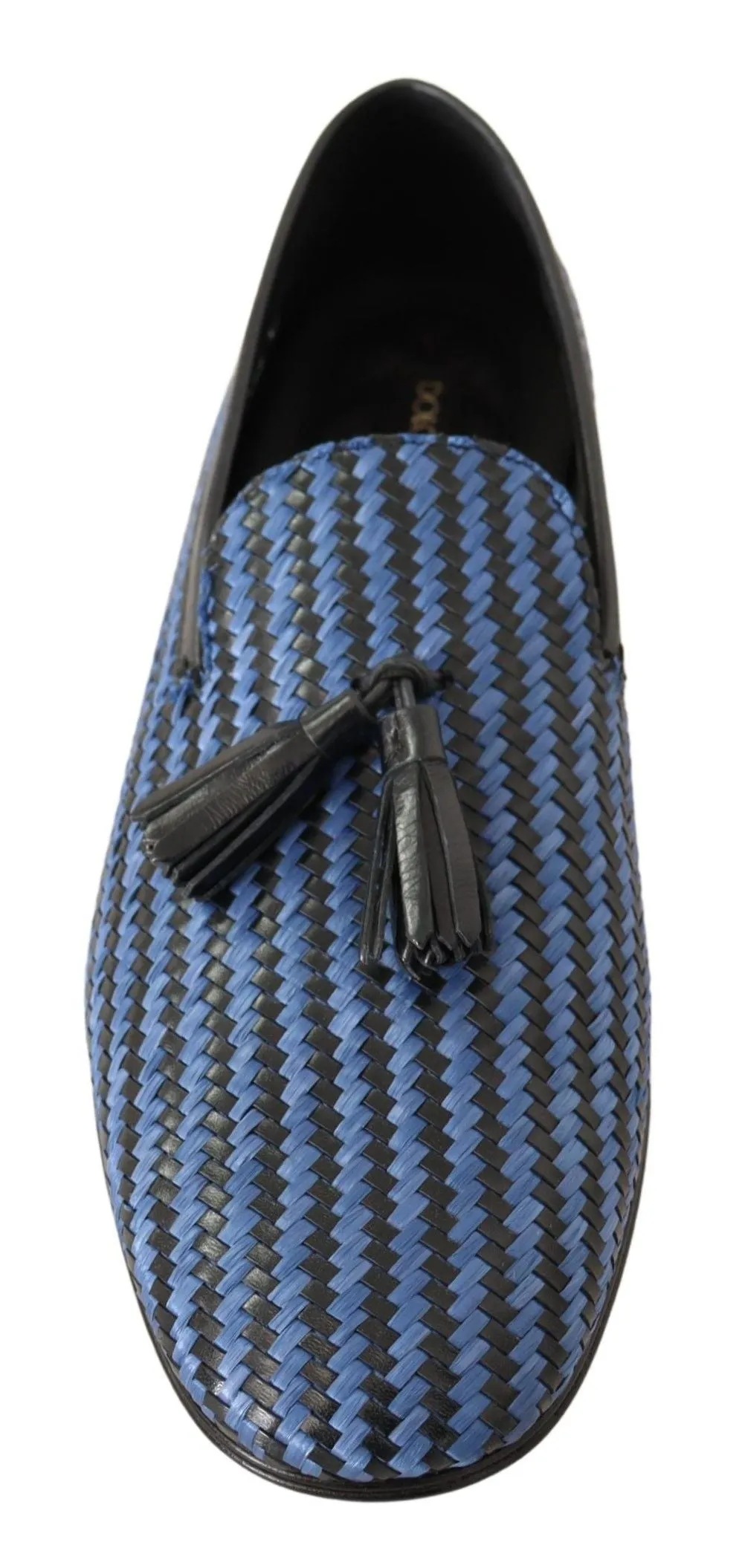 Dolce & Gabbana Blue Woven Leather Tassel Loafers Shoes