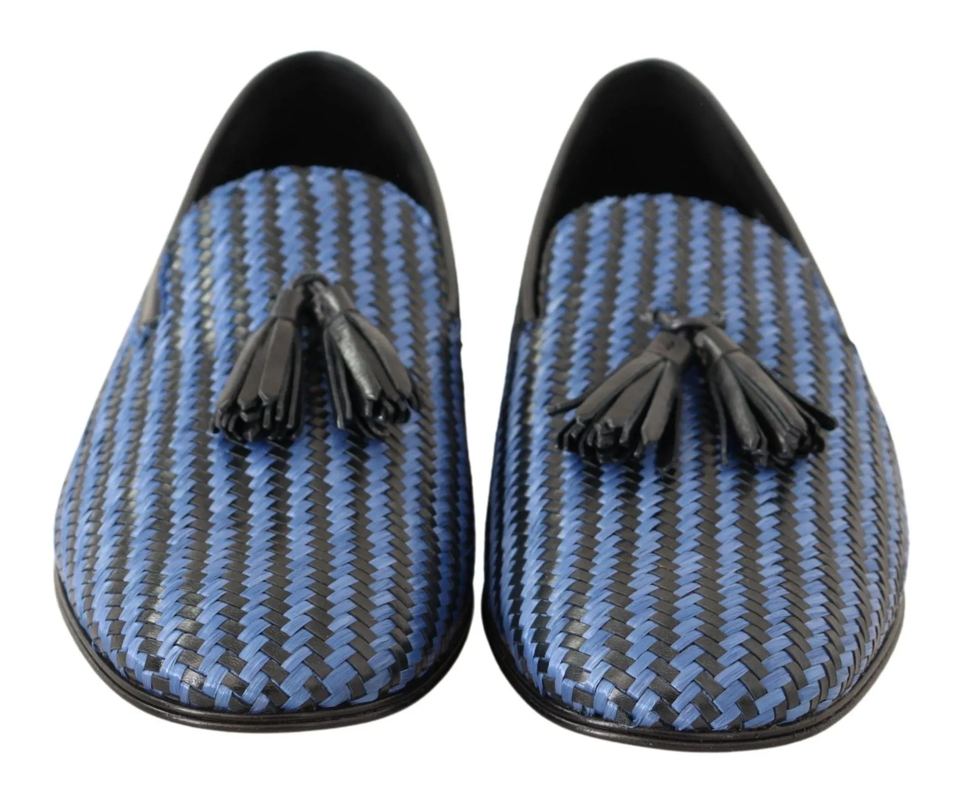 Dolce & Gabbana Blue Woven Leather Tassel Loafers Shoes