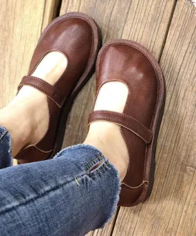 Fashion Chocolate Buckle Strap Loafers For Women Cowhide Leather