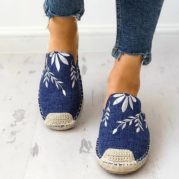 Fashion Embroidered Espadrille Flat Slippers