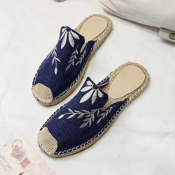 Fashion Embroidered Espadrille Flat Slippers