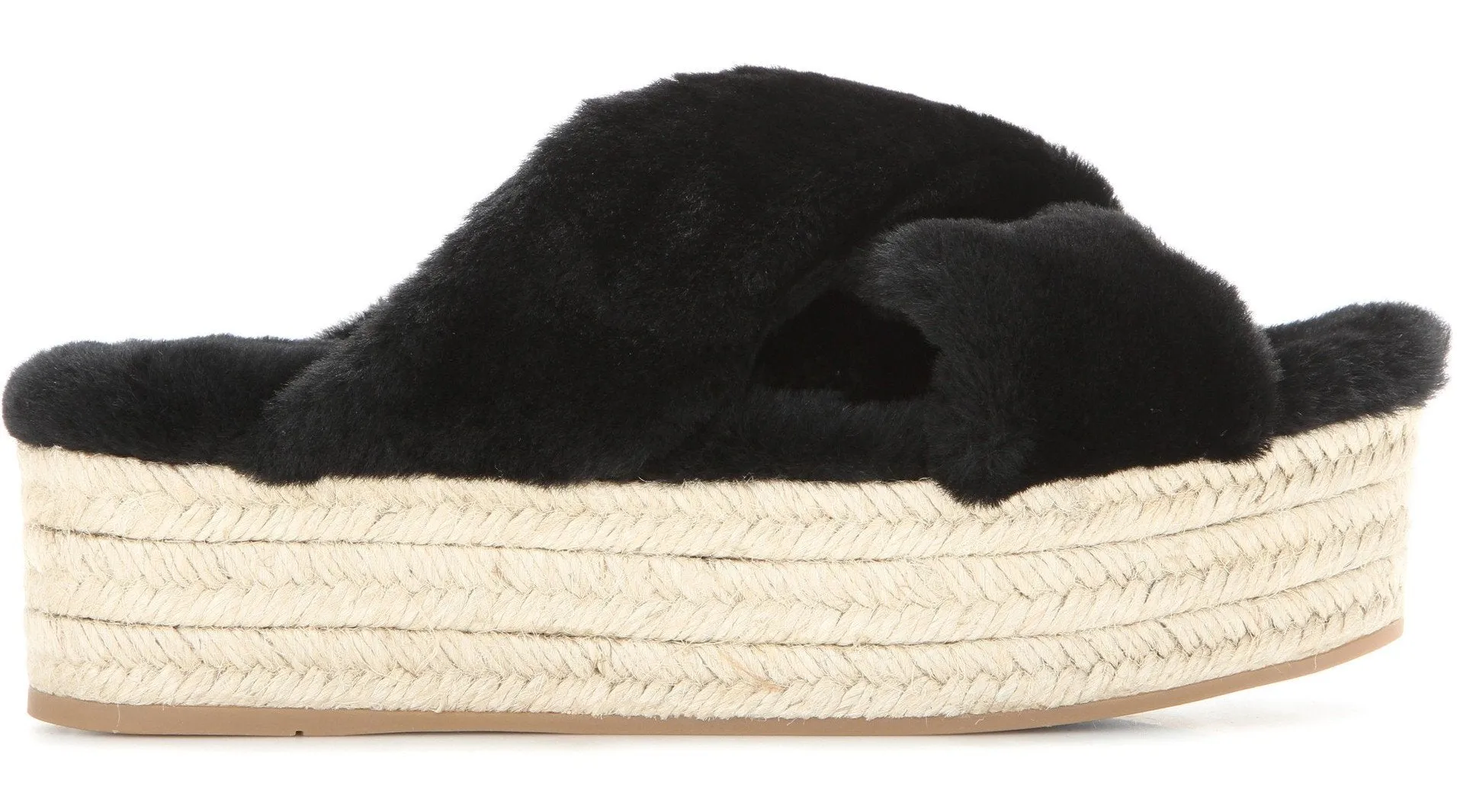 Fur Criss-Cross Platform Espadrille Sandals - Black