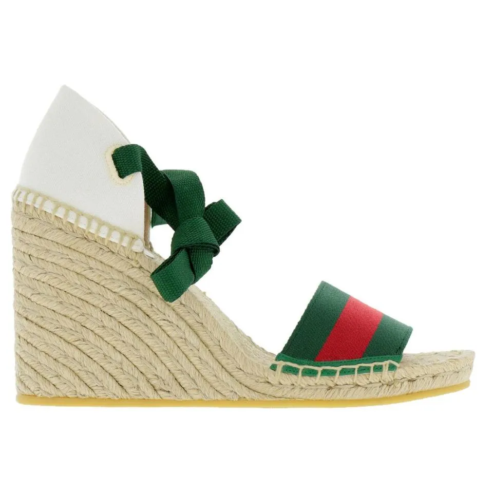 GUCCI LILIBETH WEB WEDGE ESPADRILLE SANDALS