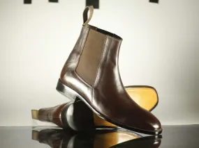 Handmade Men's Brown Leather Chelsea Boots, Men Ankle Boots, Men Designer Fashion Boots