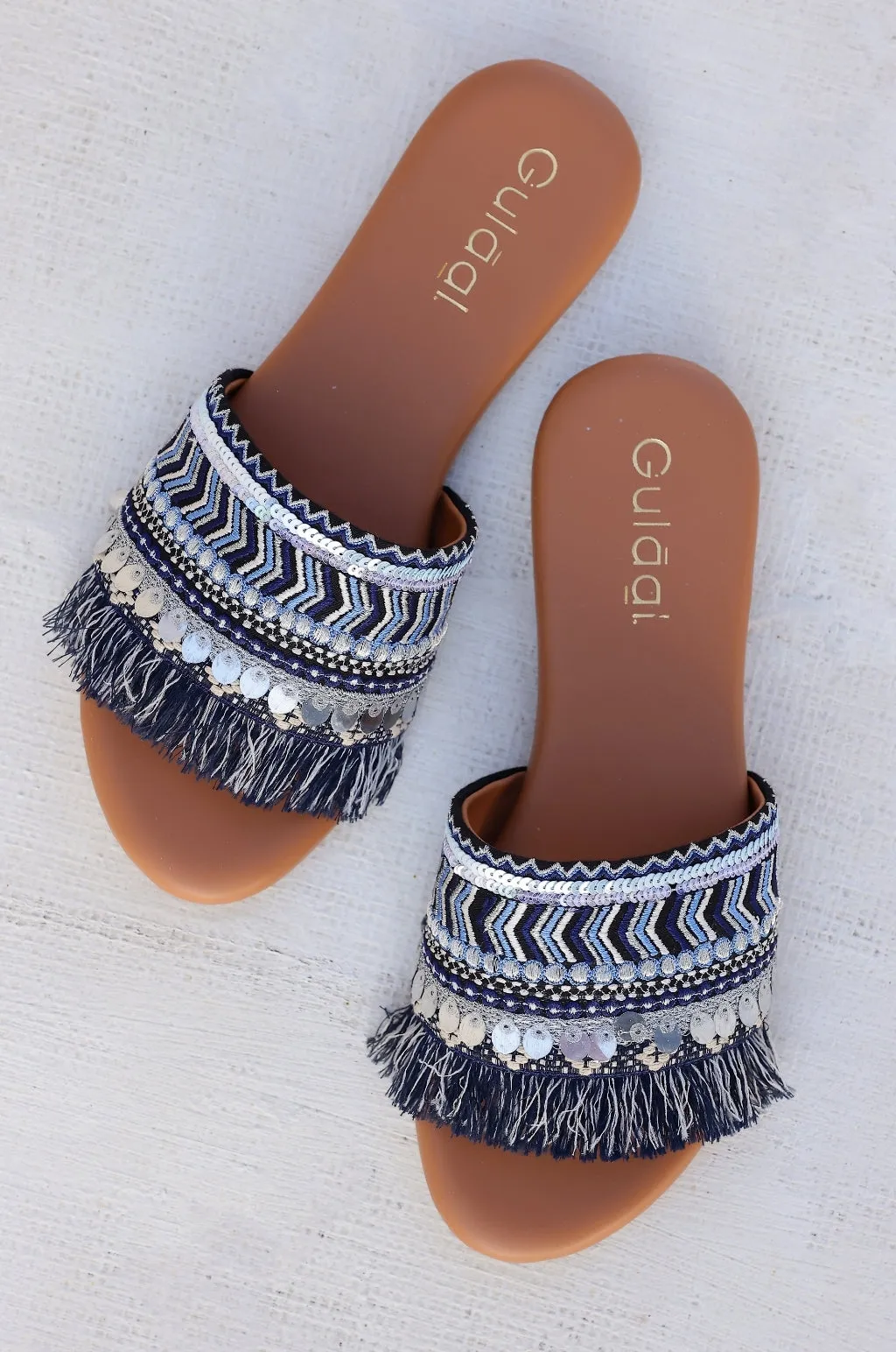 Indigo Embroidered Flats