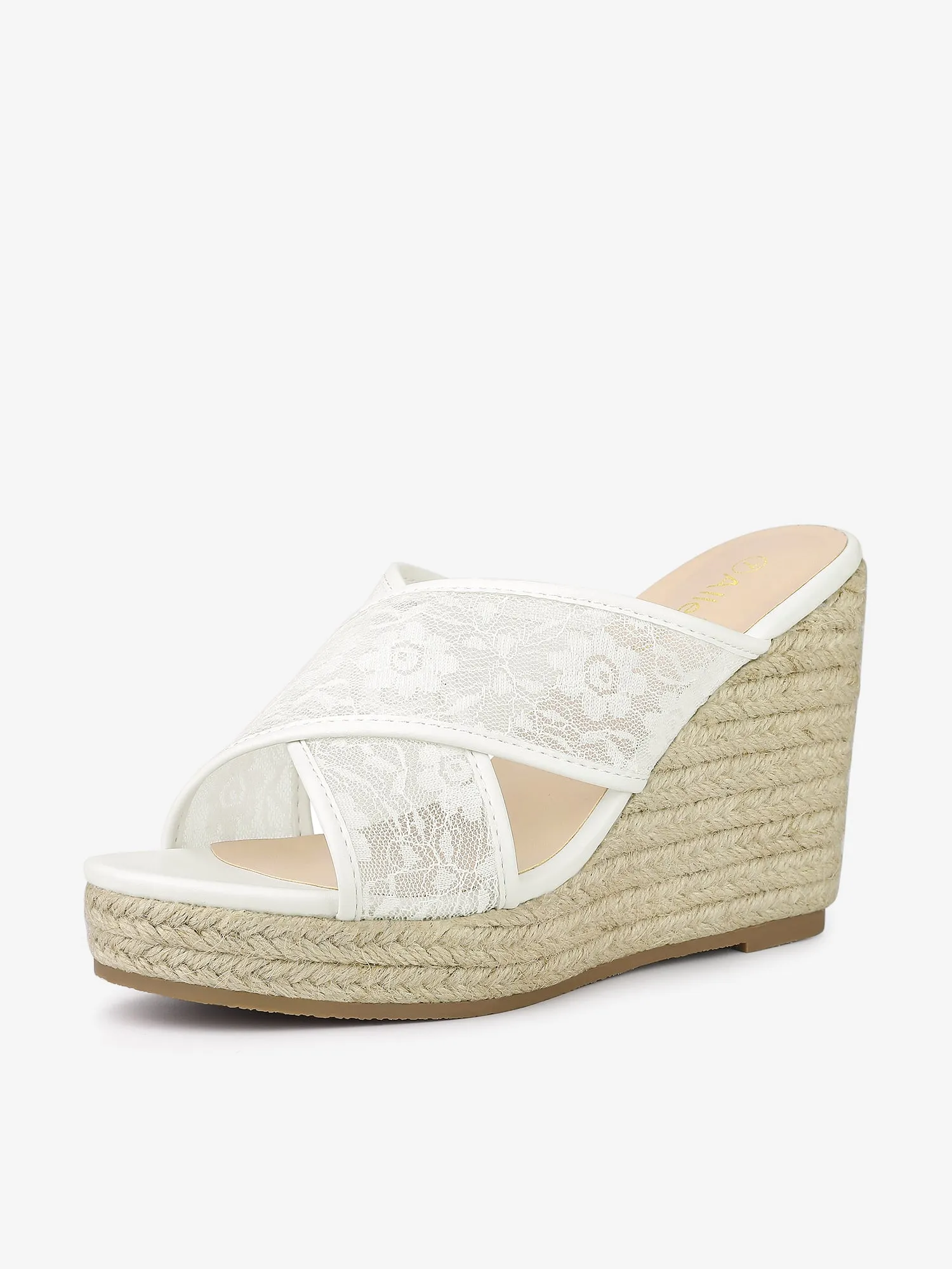 Lace Crisscross Strap Slide Wedge Espadrilles Sandals