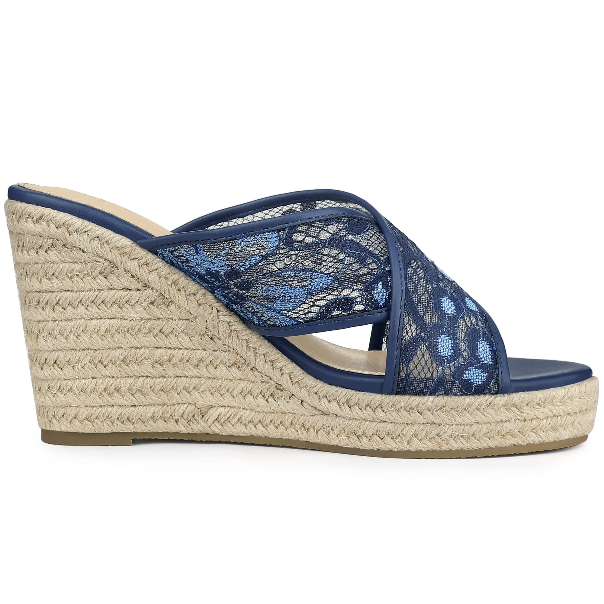 Lace Crisscross Strap Slide Wedge Espadrilles Sandals