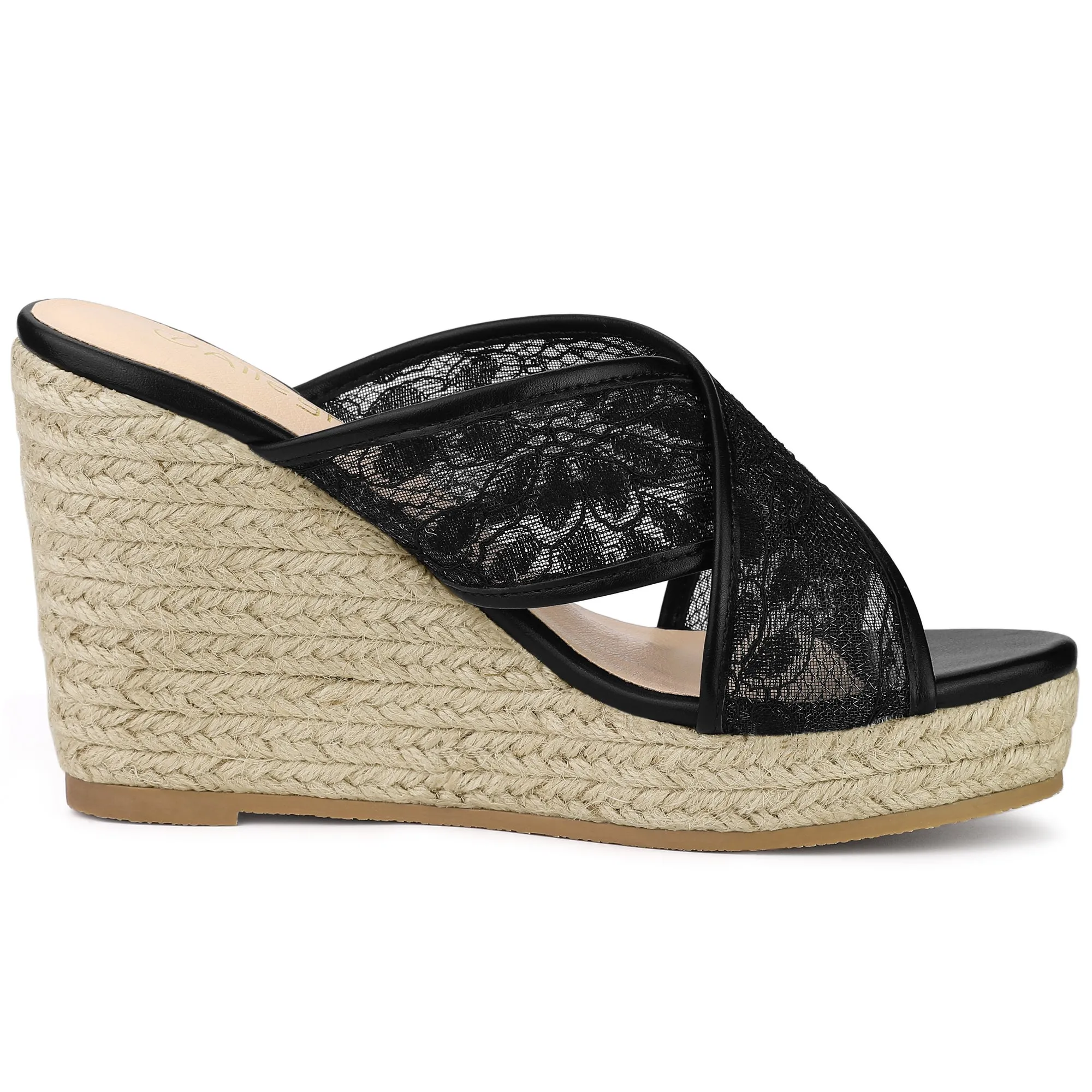 Lace Crisscross Strap Slide Wedge Espadrilles Sandals