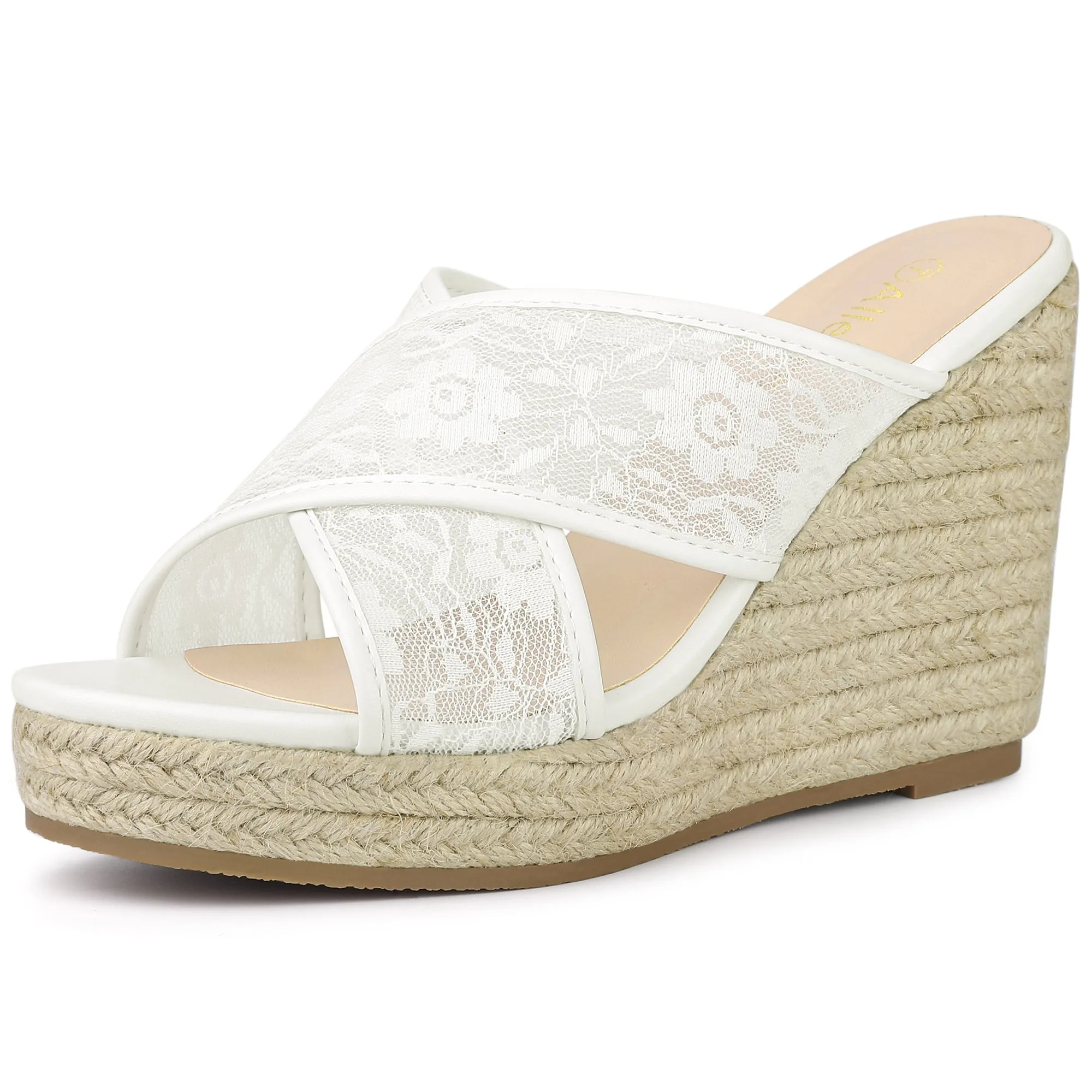 Lace Crisscross Strap Slide Wedge Espadrilles Sandals