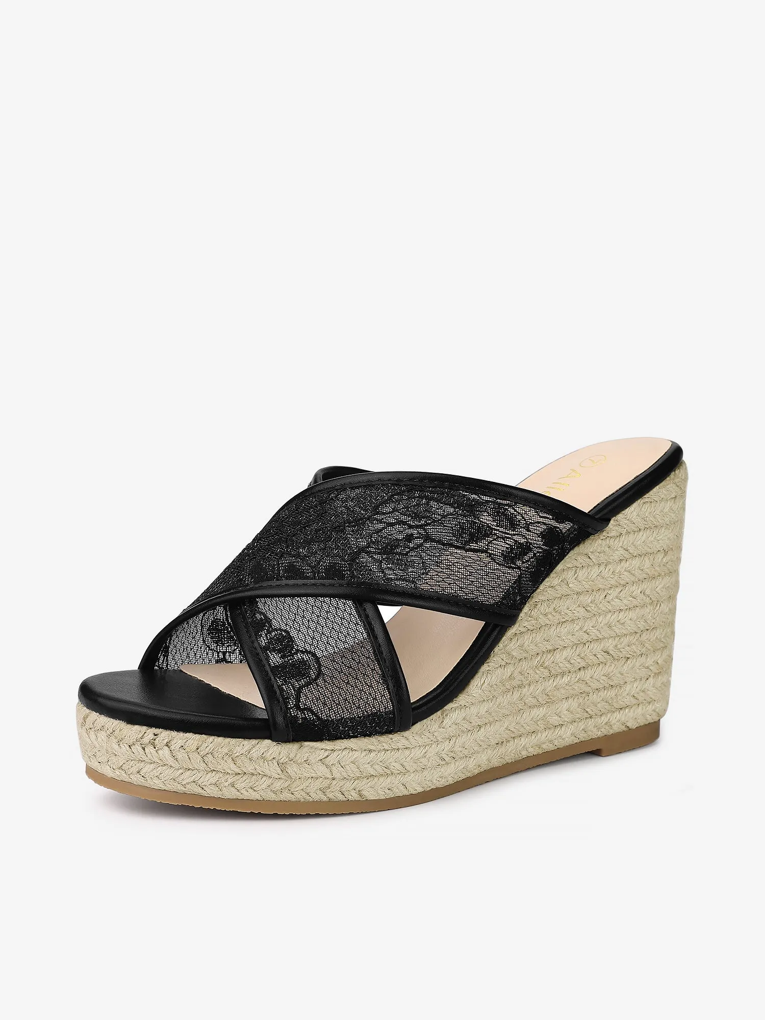 Lace Crisscross Strap Slide Wedge Espadrilles Sandals