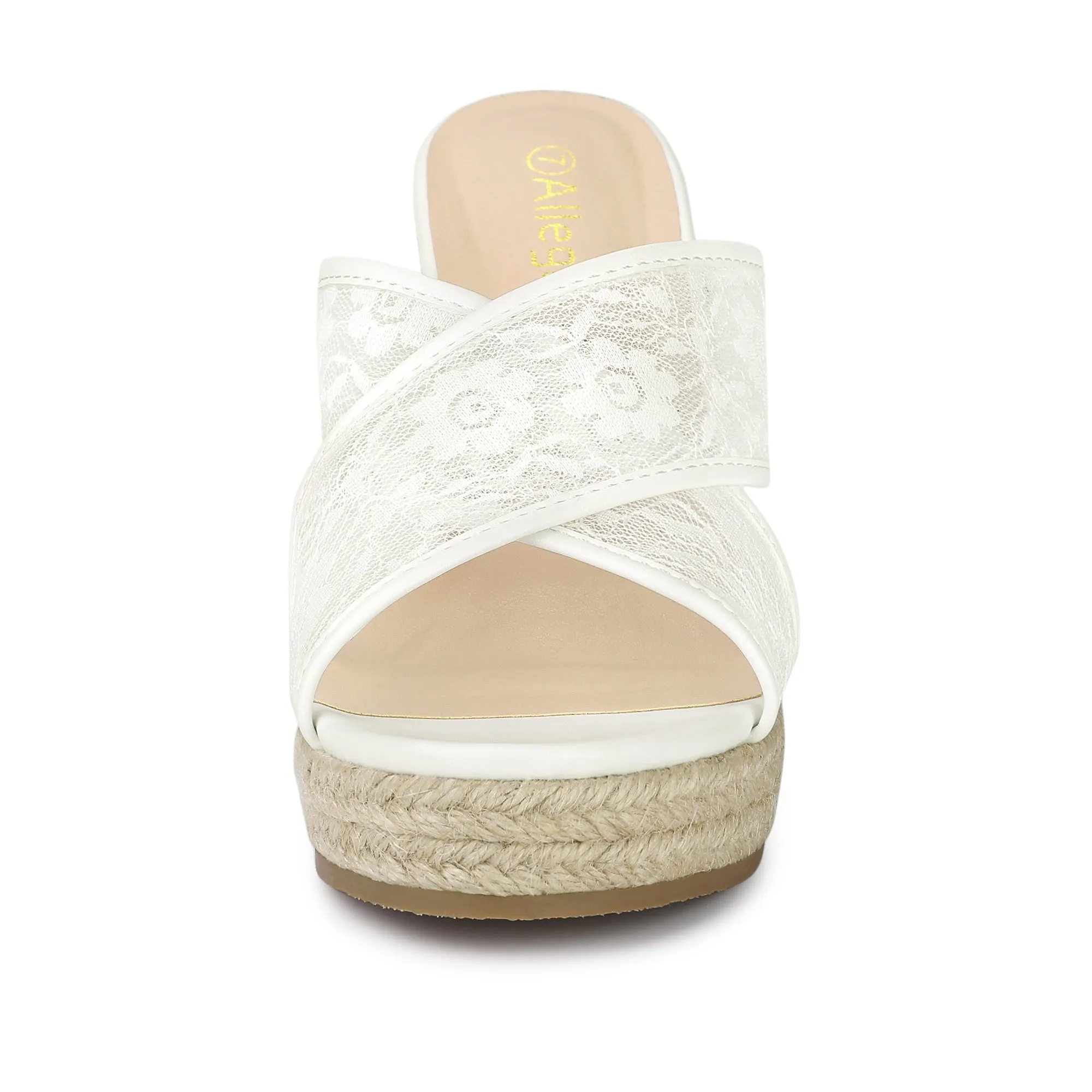 Lace Crisscross Strap Slide Wedge Espadrilles Sandals