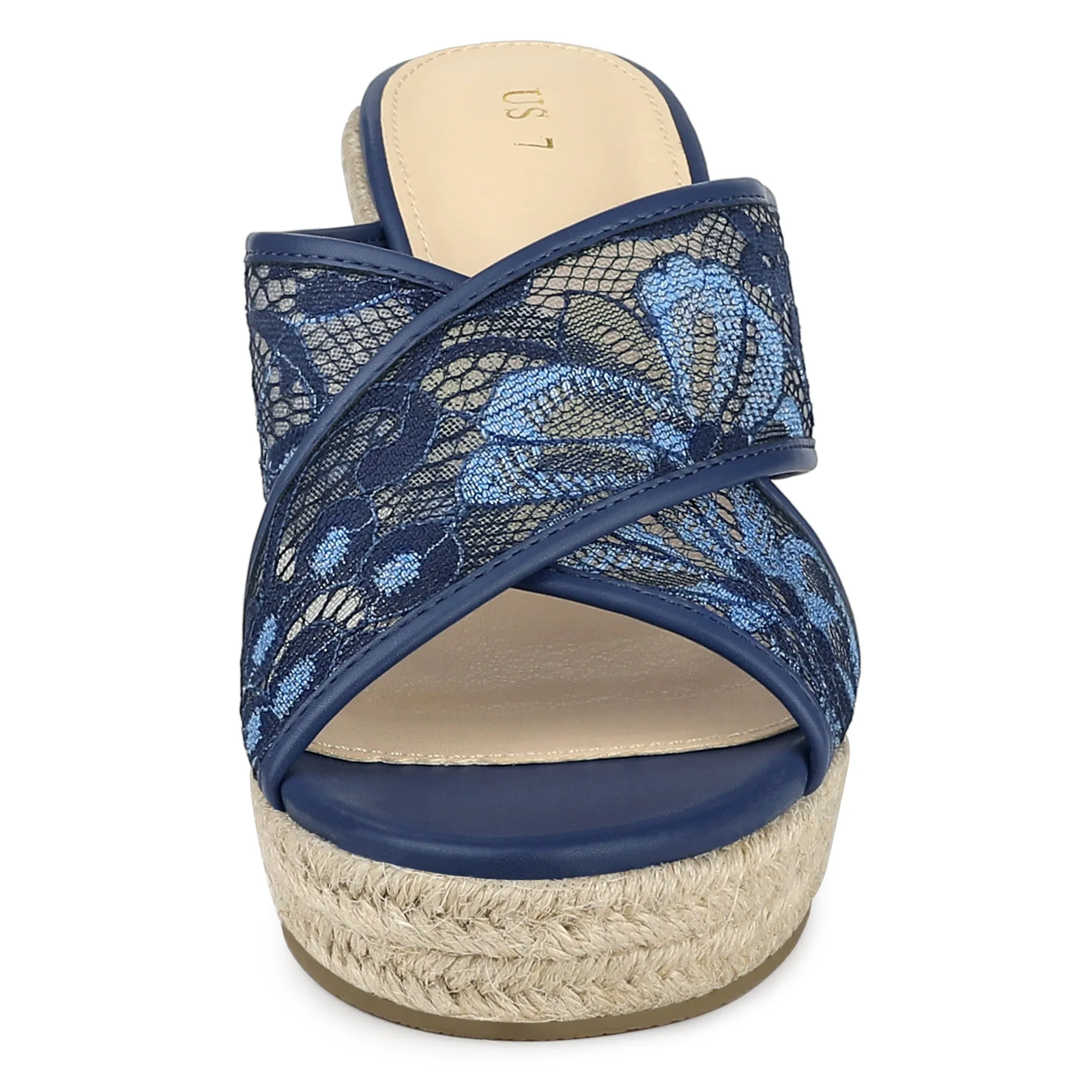 Lace Crisscross Strap Slide Wedge Espadrilles Sandals