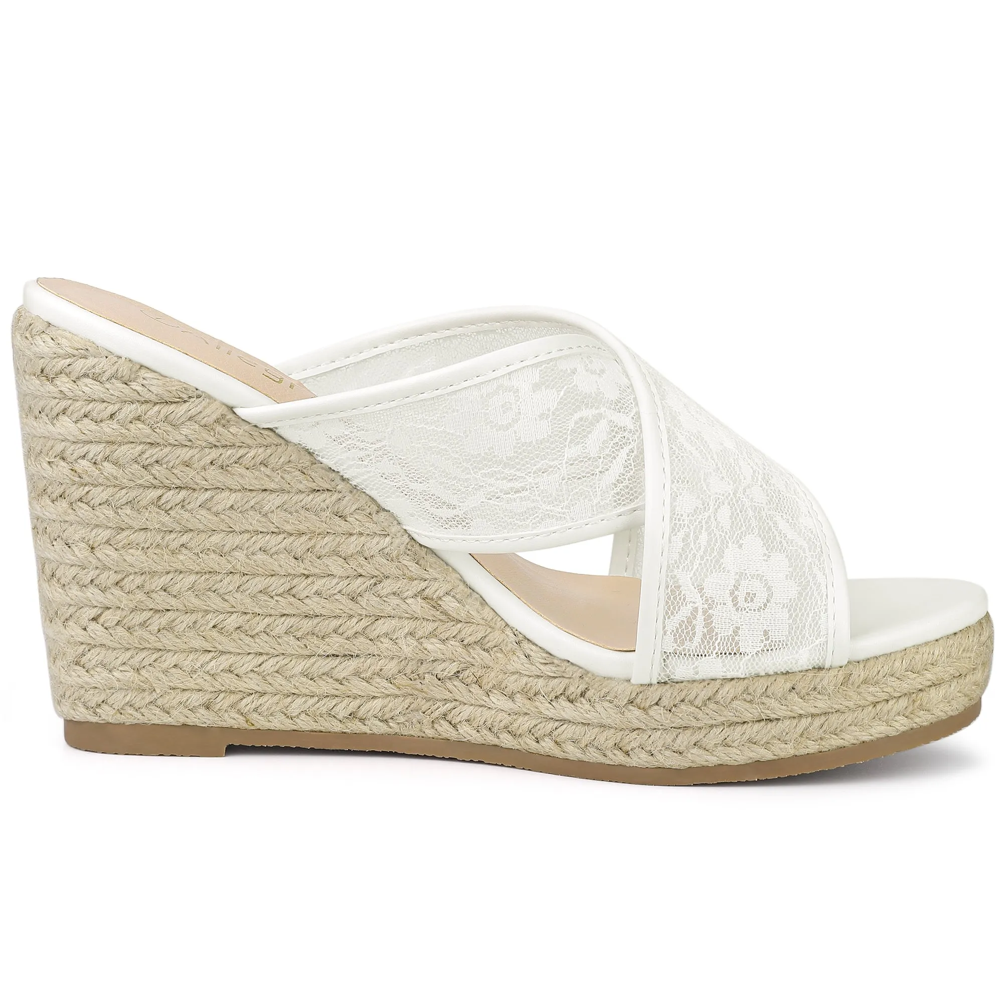 Lace Crisscross Strap Slide Wedge Espadrilles Sandals