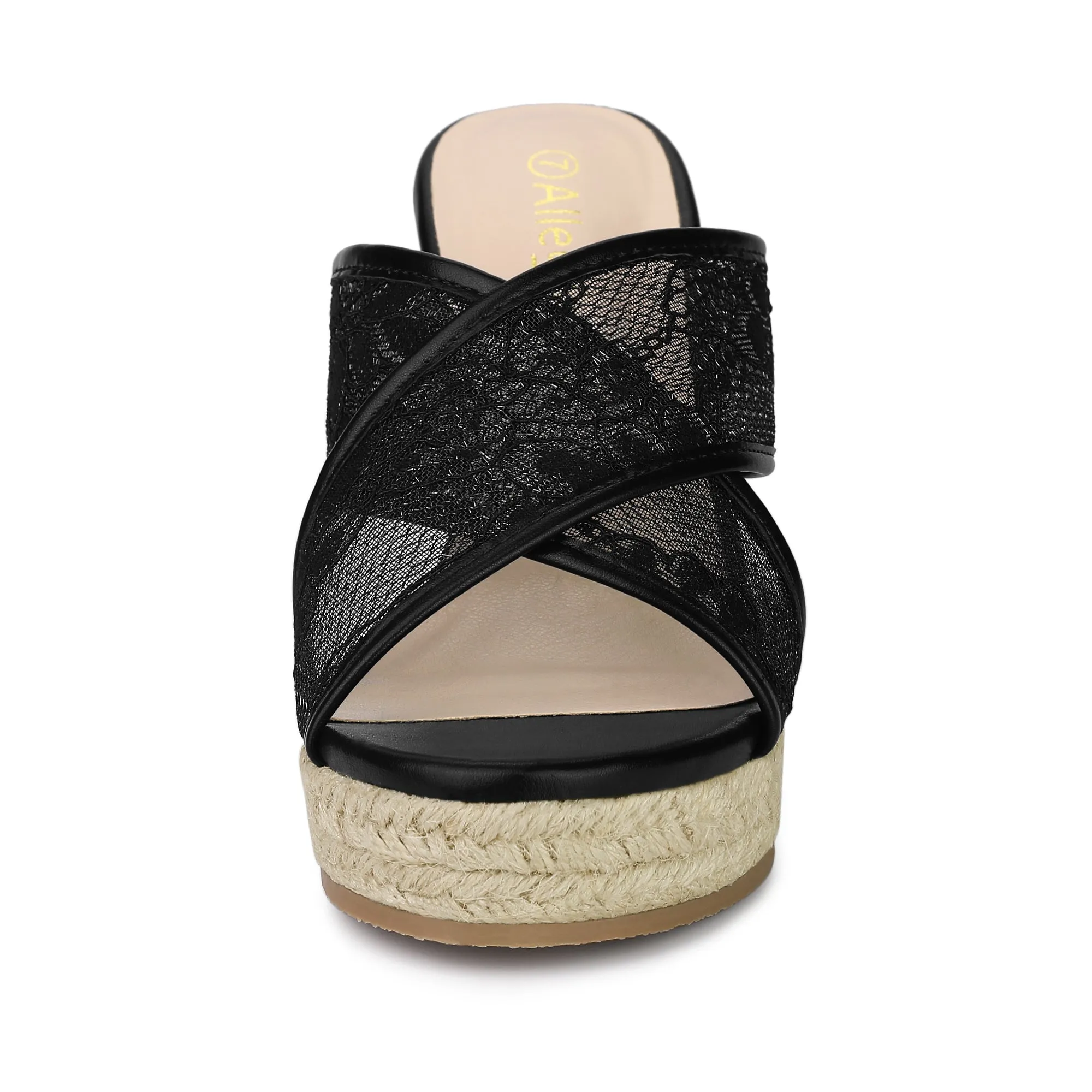 Lace Crisscross Strap Slide Wedge Espadrilles Sandals