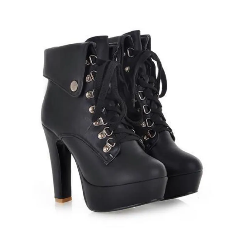 Lace-up Ankle High Heels Motorcycle Platform Booties