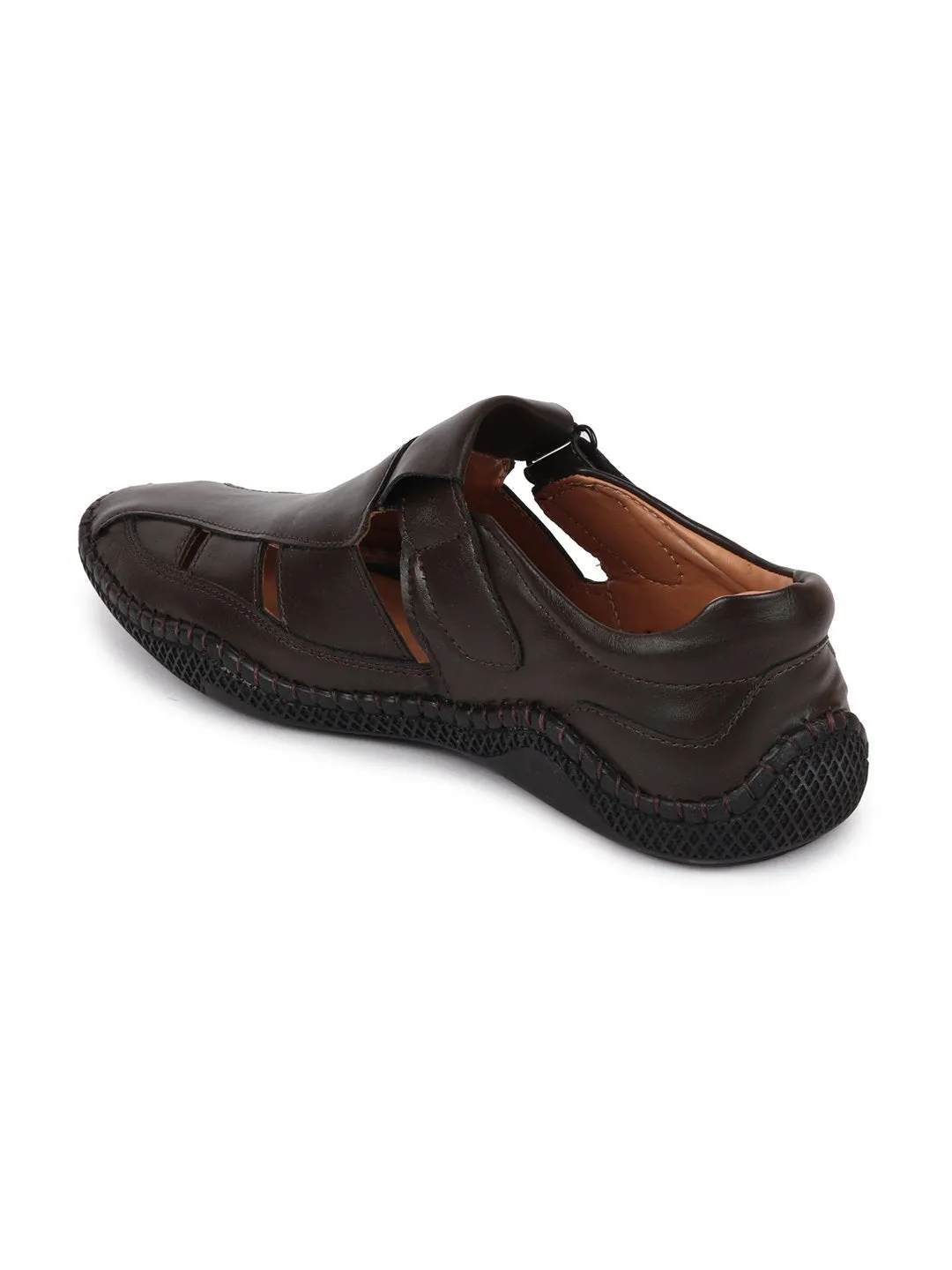 Men Brown Stitched Fisherman Flexi Sandals