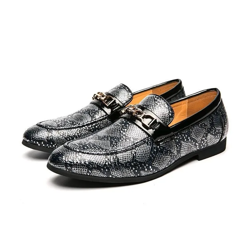 Men's Serpant Pattern PU Leather Driving Loafers