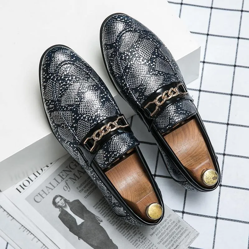 Men's Serpant Pattern PU Leather Driving Loafers