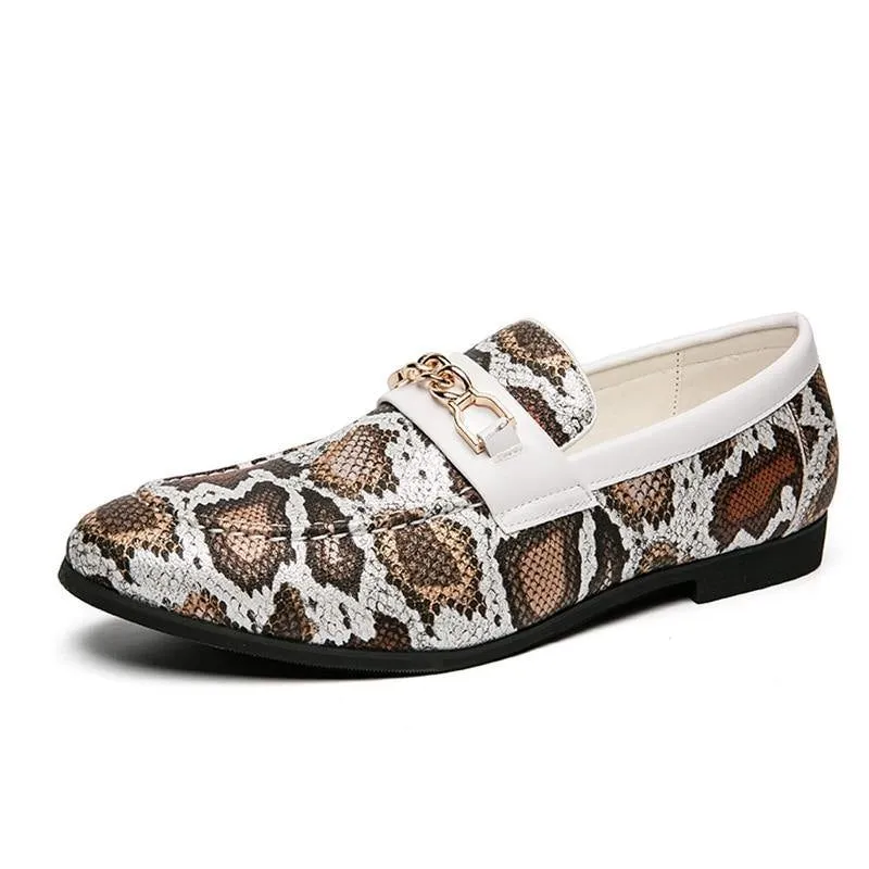 Men's Serpant Pattern PU Leather Driving Loafers