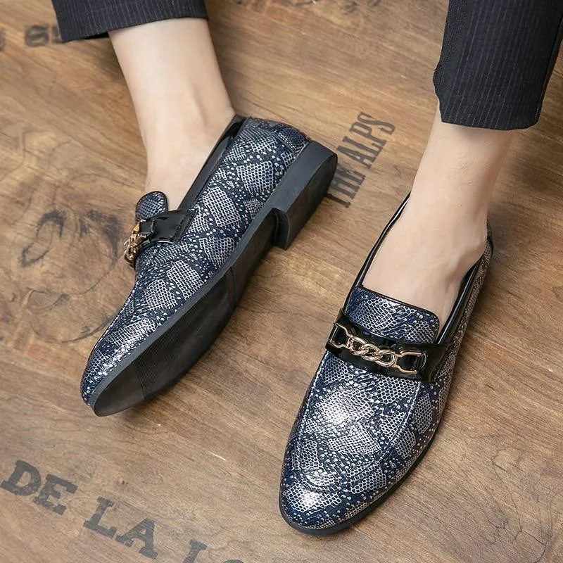 Men's Serpant Pattern PU Leather Driving Loafers