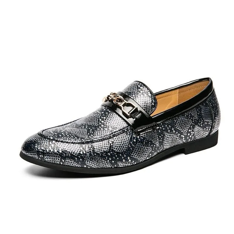 Men's Serpant Pattern PU Leather Driving Loafers