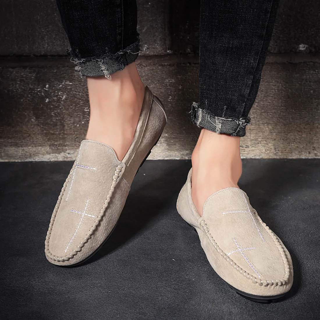 Men's Suede Cross Driving Moccasins