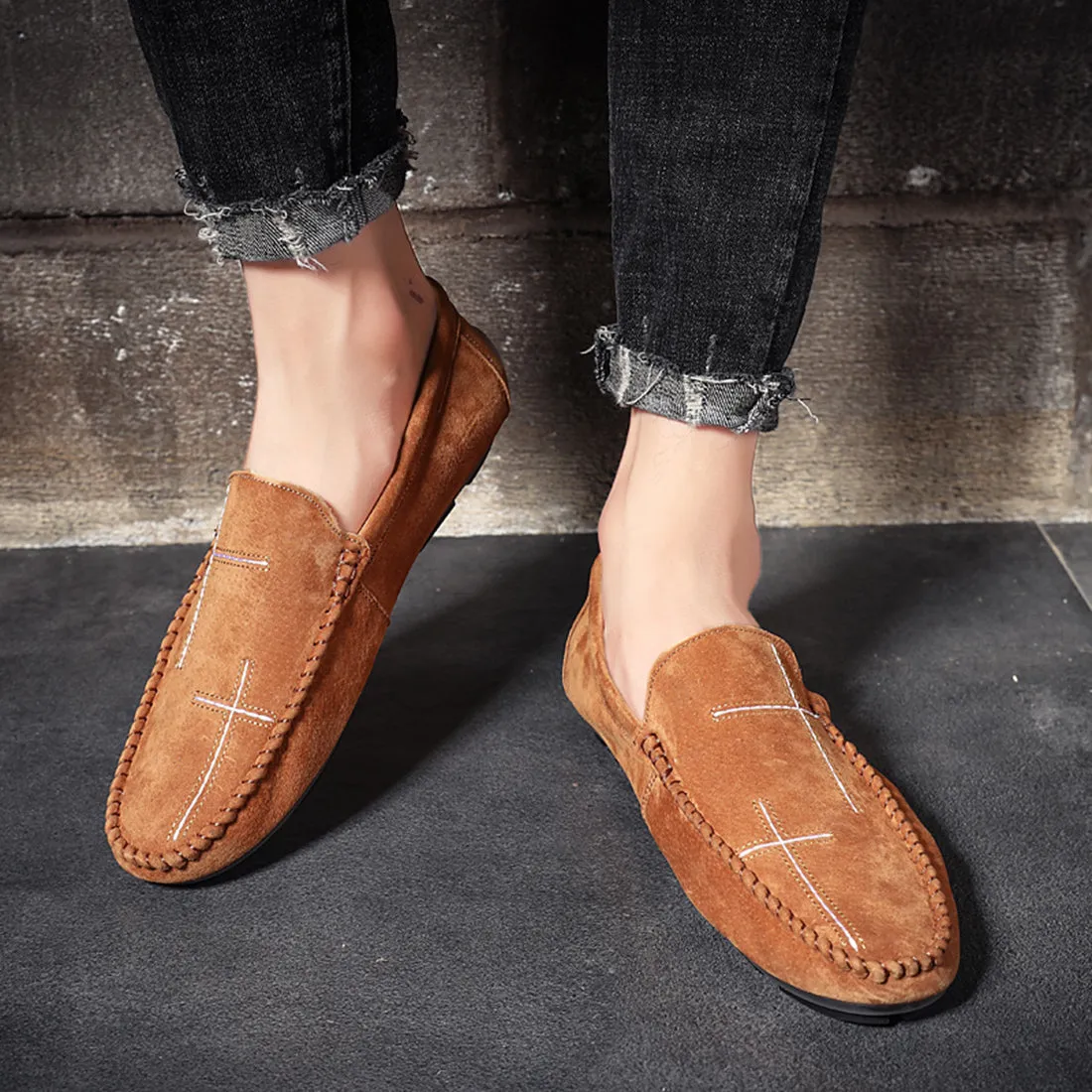 Men's Suede Cross Driving Moccasins